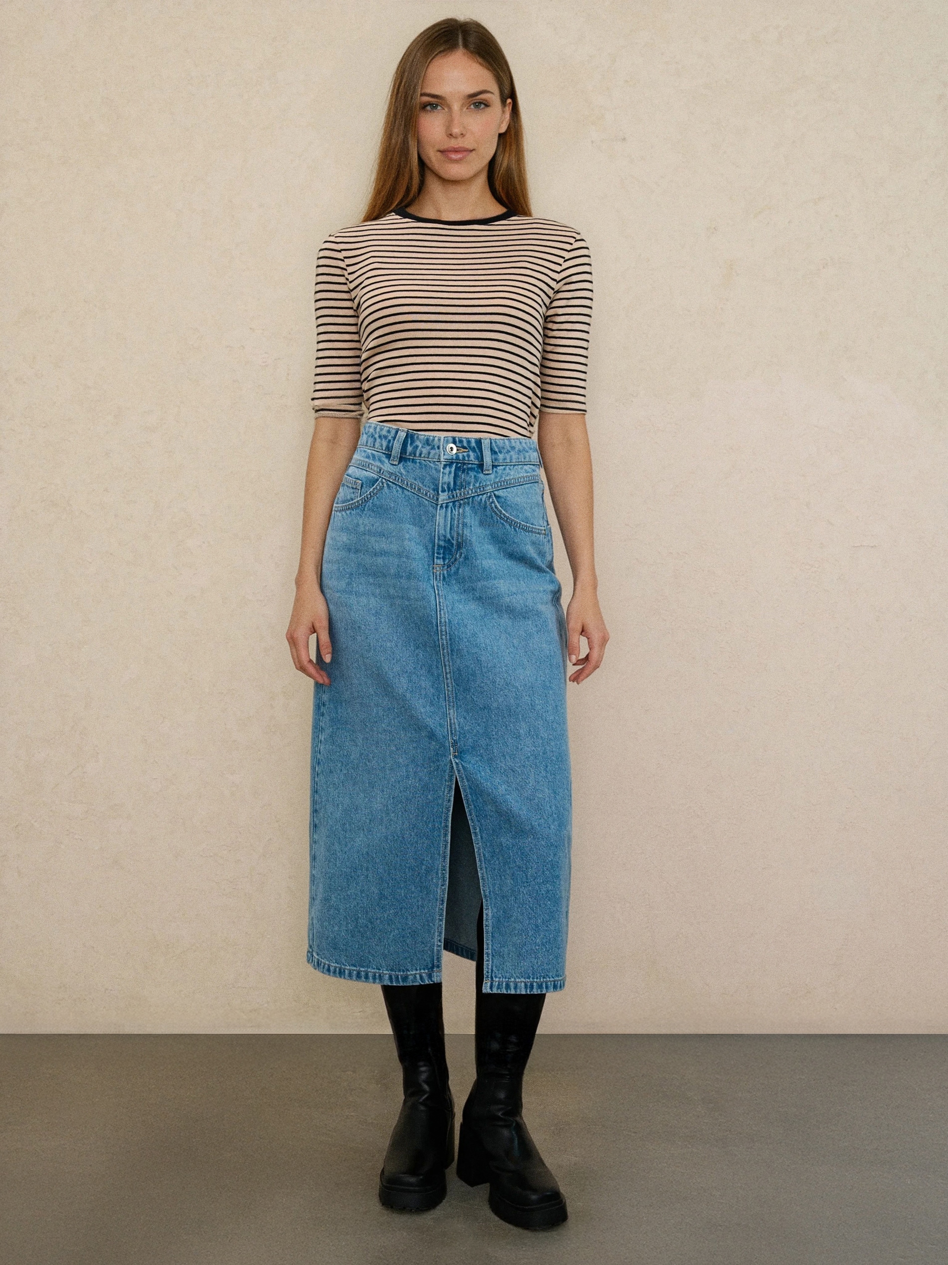 Sinsay - Spódnica jeansowa z efektem sprania - niebieski