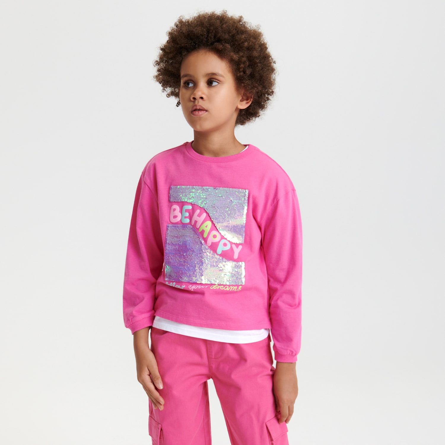 E-shop Sinsay - Tričko s dlhými rukávmi a flitrami - Ružová