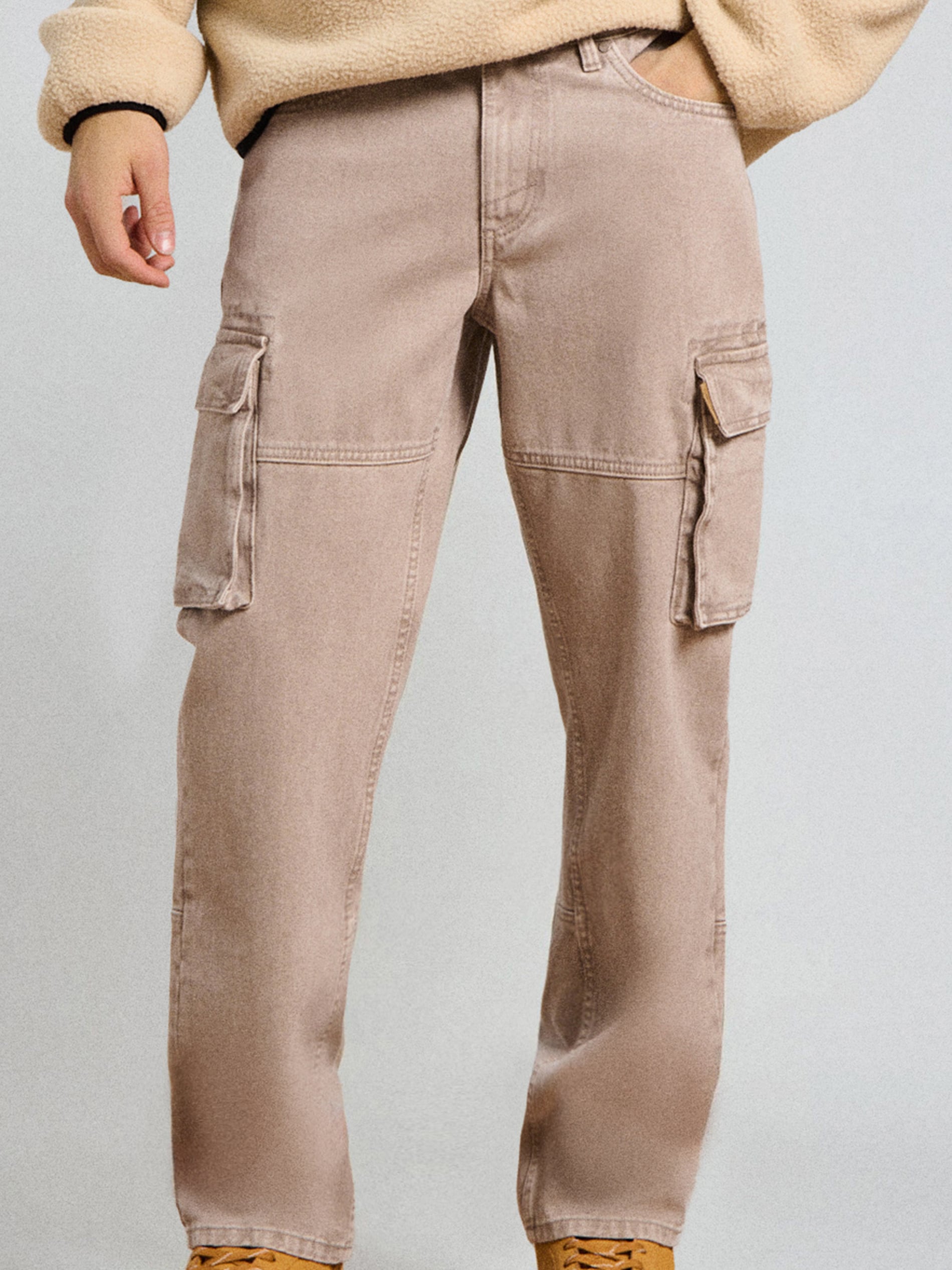 Sinsay - Jeansy cargo - beżowy