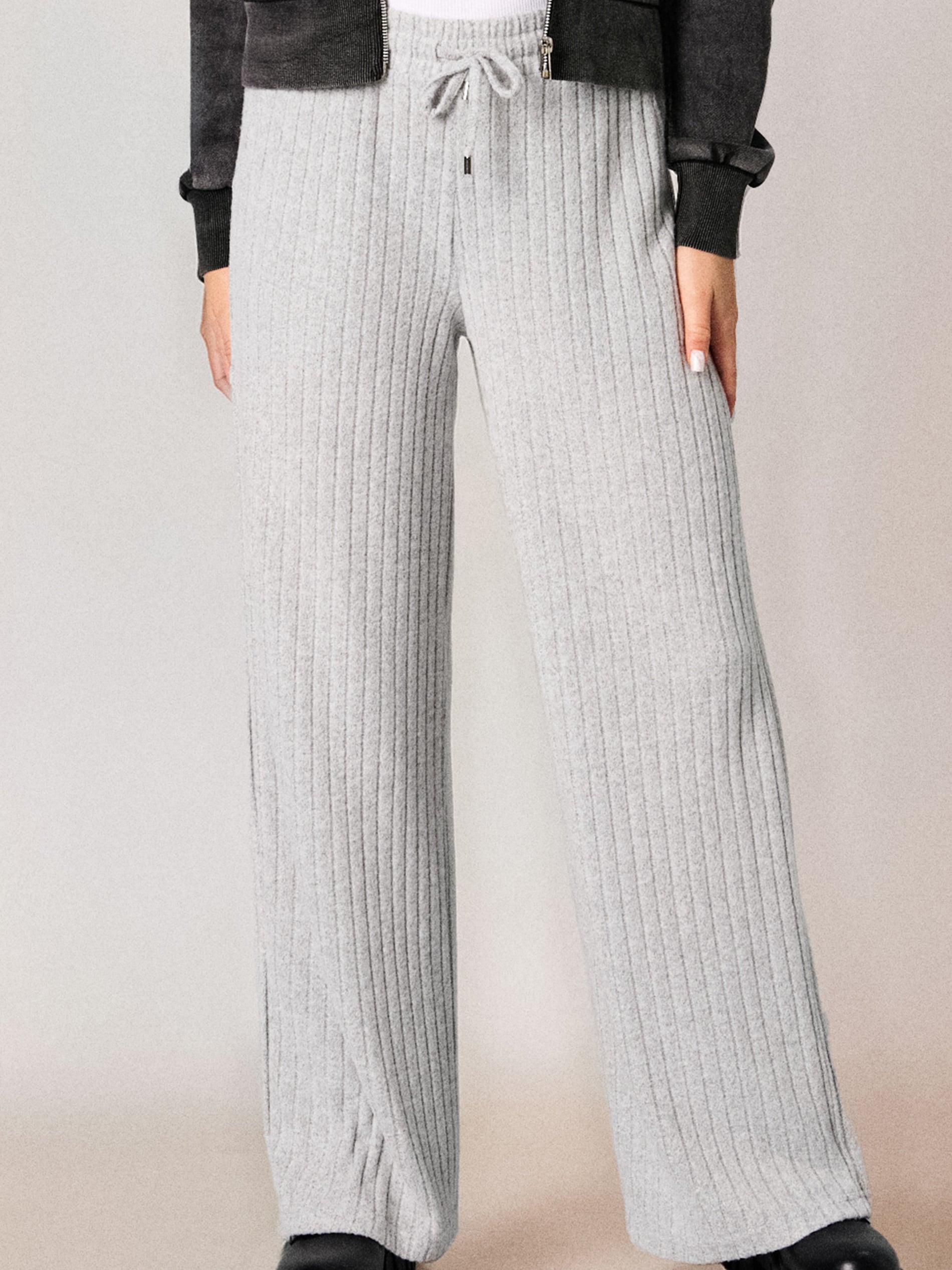 Sinsay - Prążkowane spodnie wide leg - szary