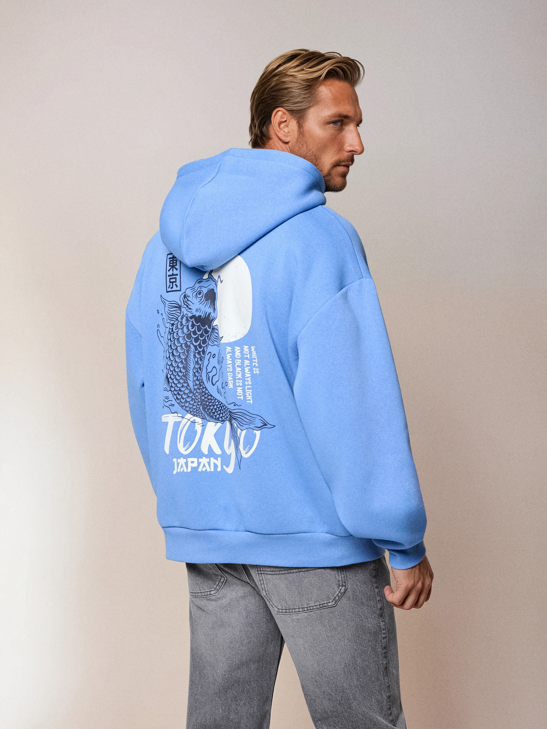 Sinsay - Bluza hoodie z nadrukiem - niebieski