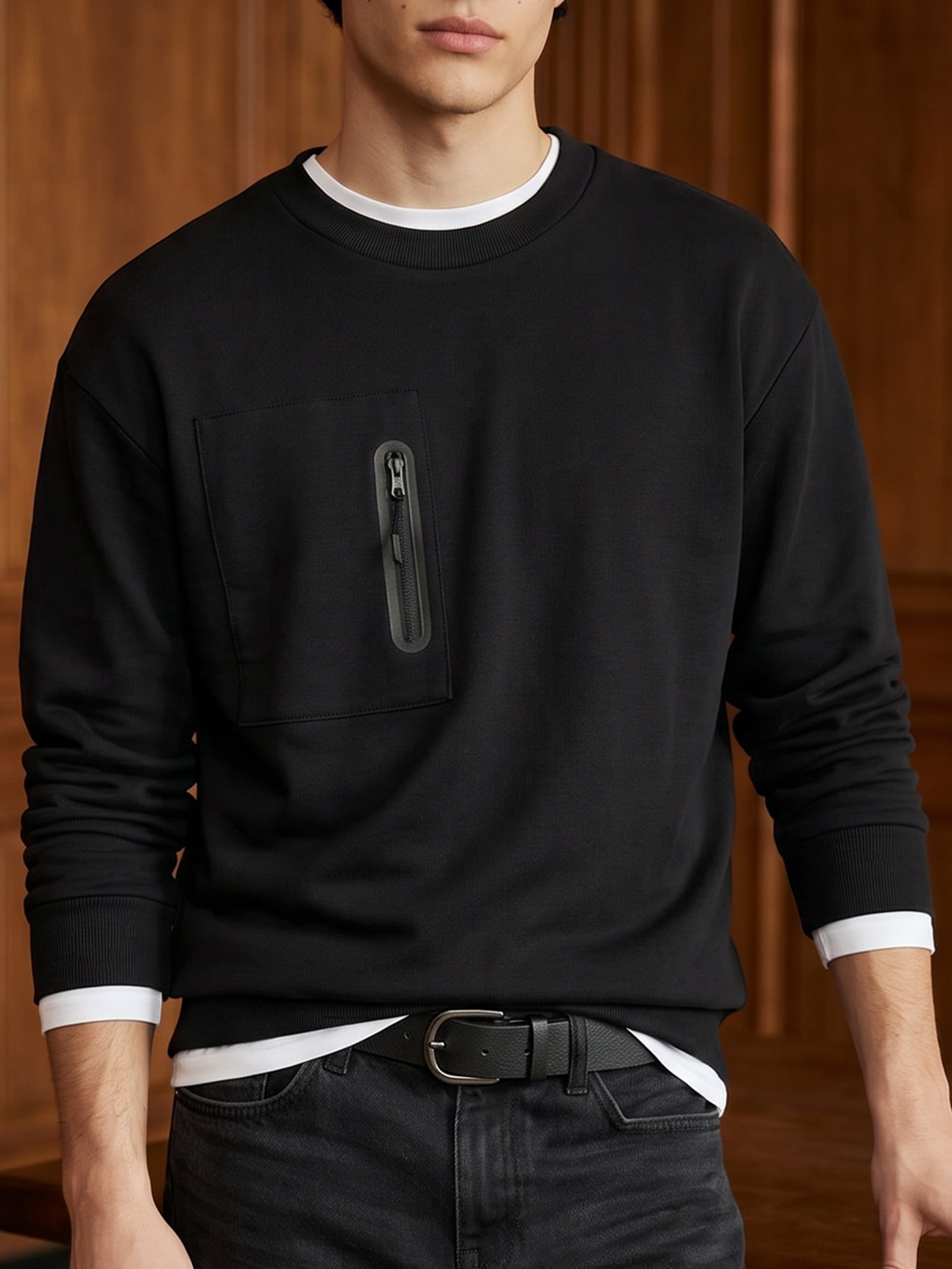 Sinsay - Bluza crewneck z domieszką bawełny - czarny