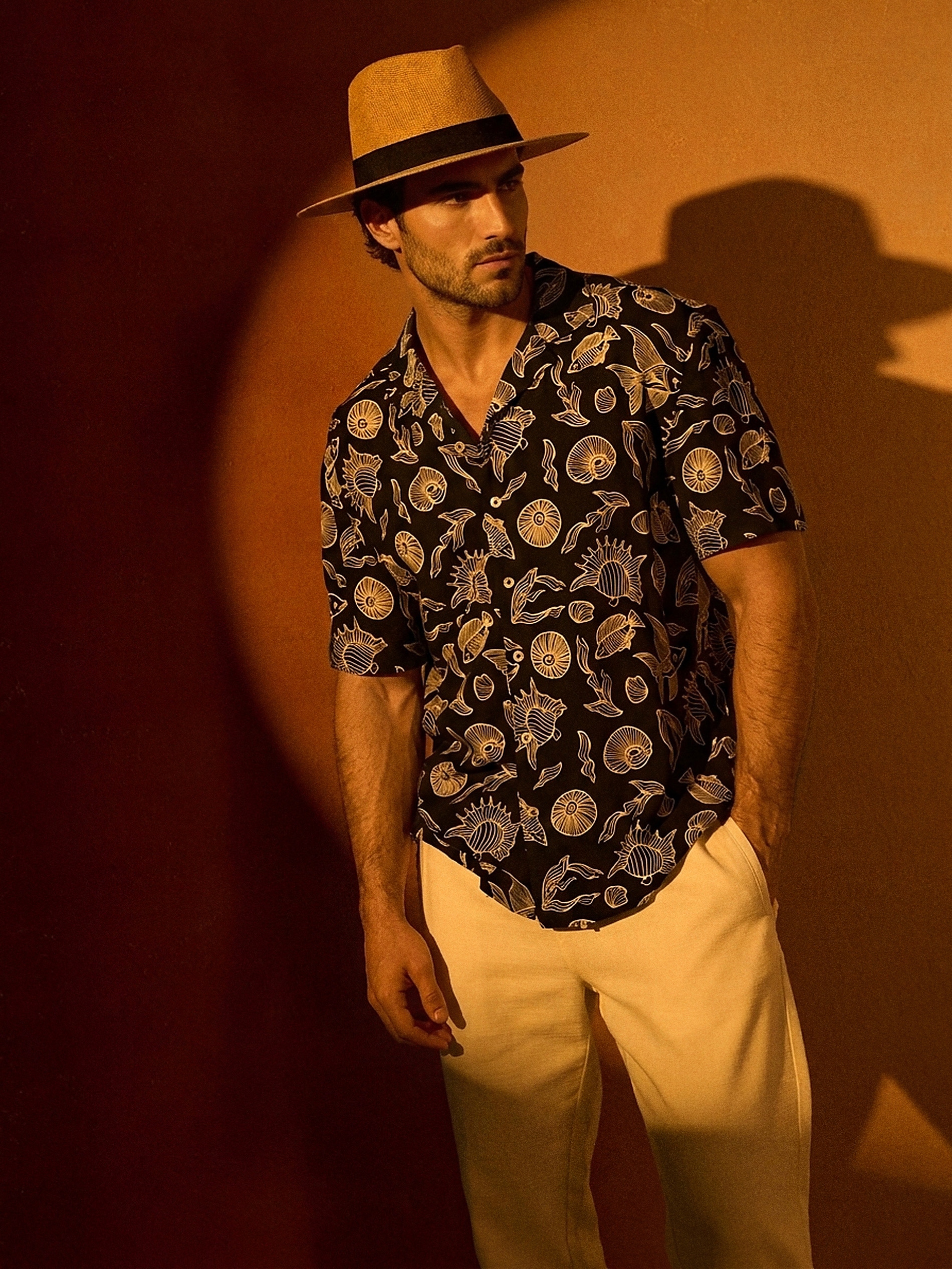 Sinsay - Wiskozowa koszula z motywem morskim - granatowy