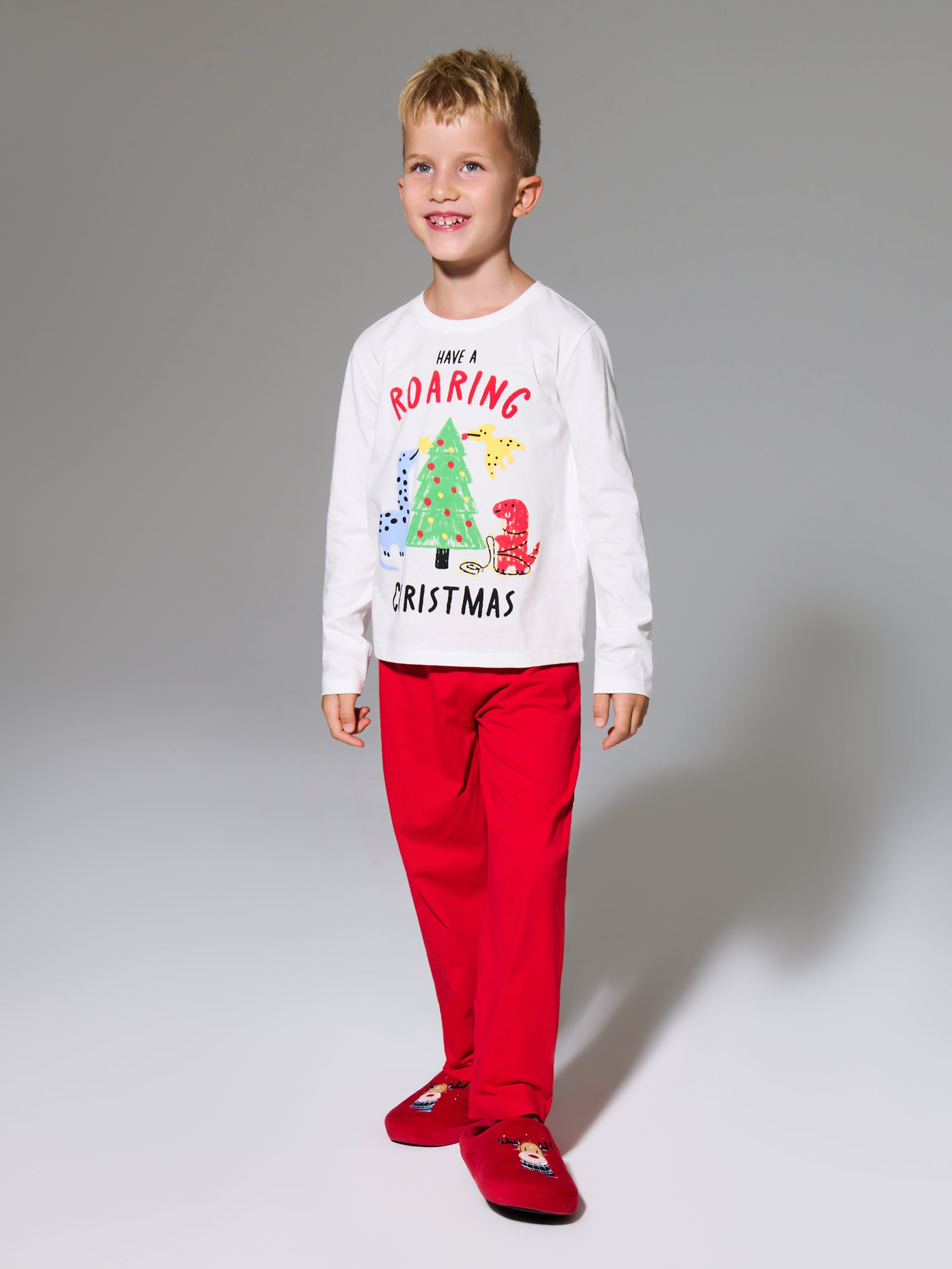 Sinsay - Świąteczna piżama dwuczęściowa z motywem dinozaurów - kremowy