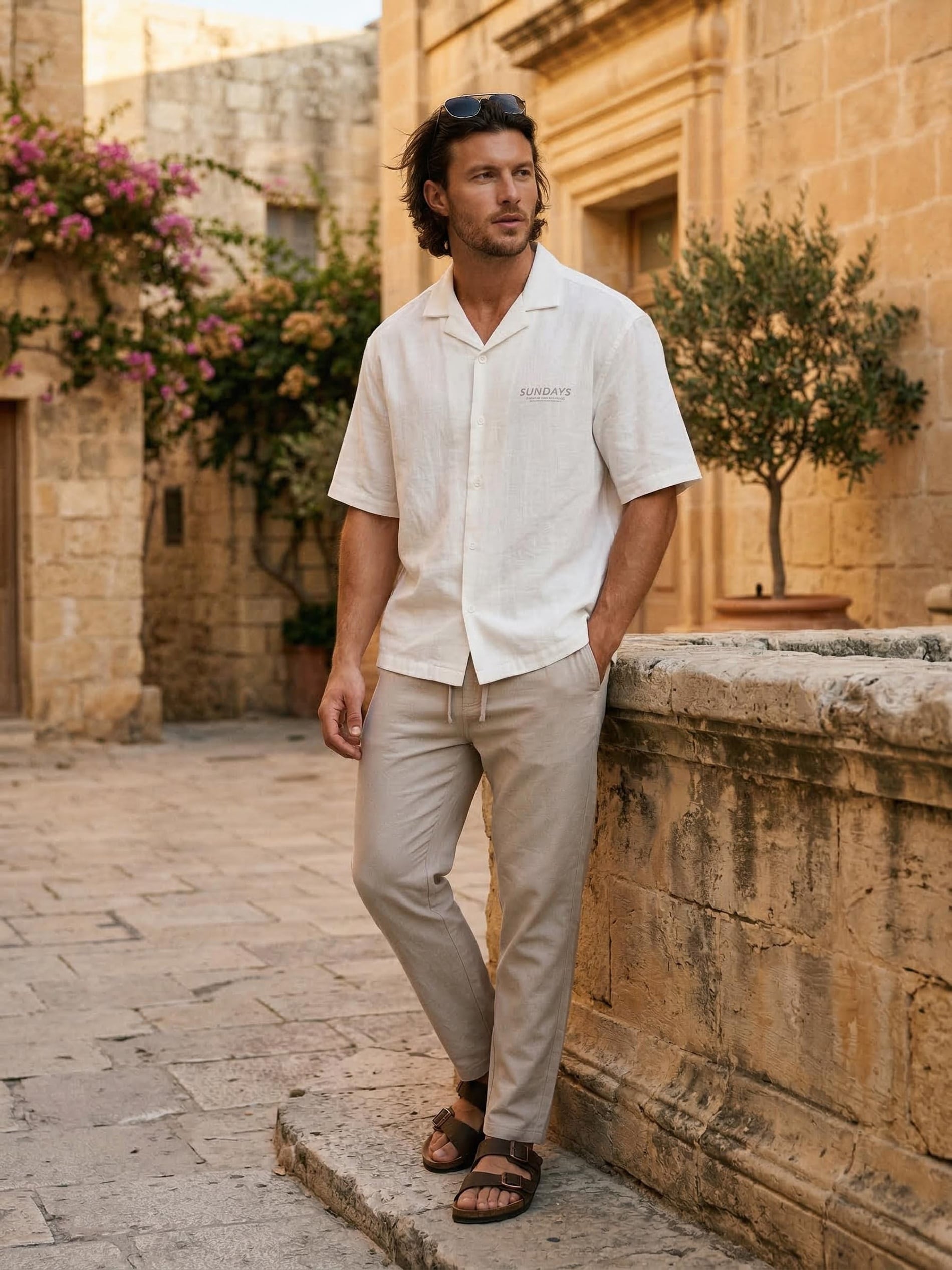 Sinsay - Koszula relaxed z krótkim rękawem z domieszką lnu - kremowy