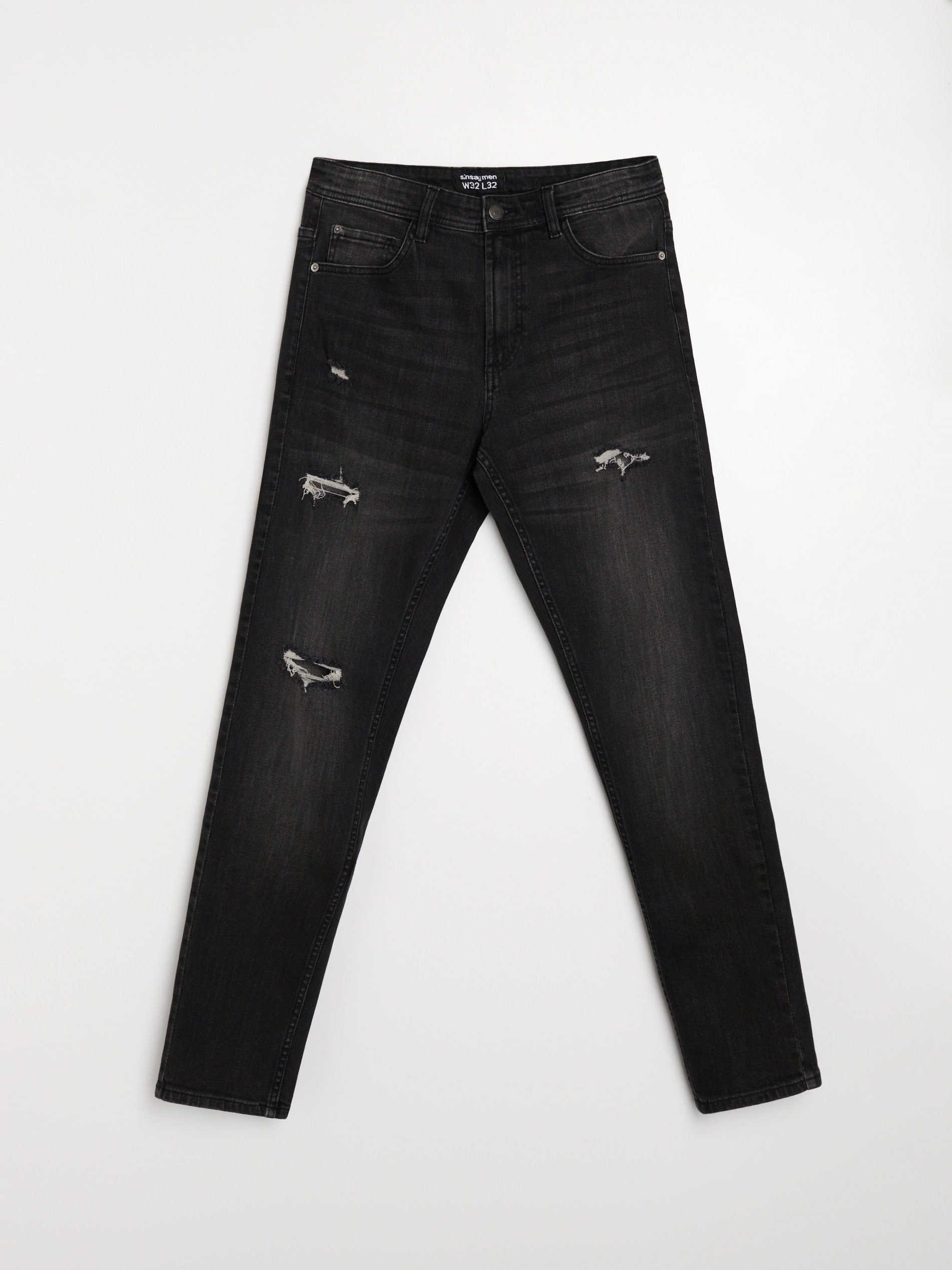 Sinsay - Jeansy slim z dziurami - czarny