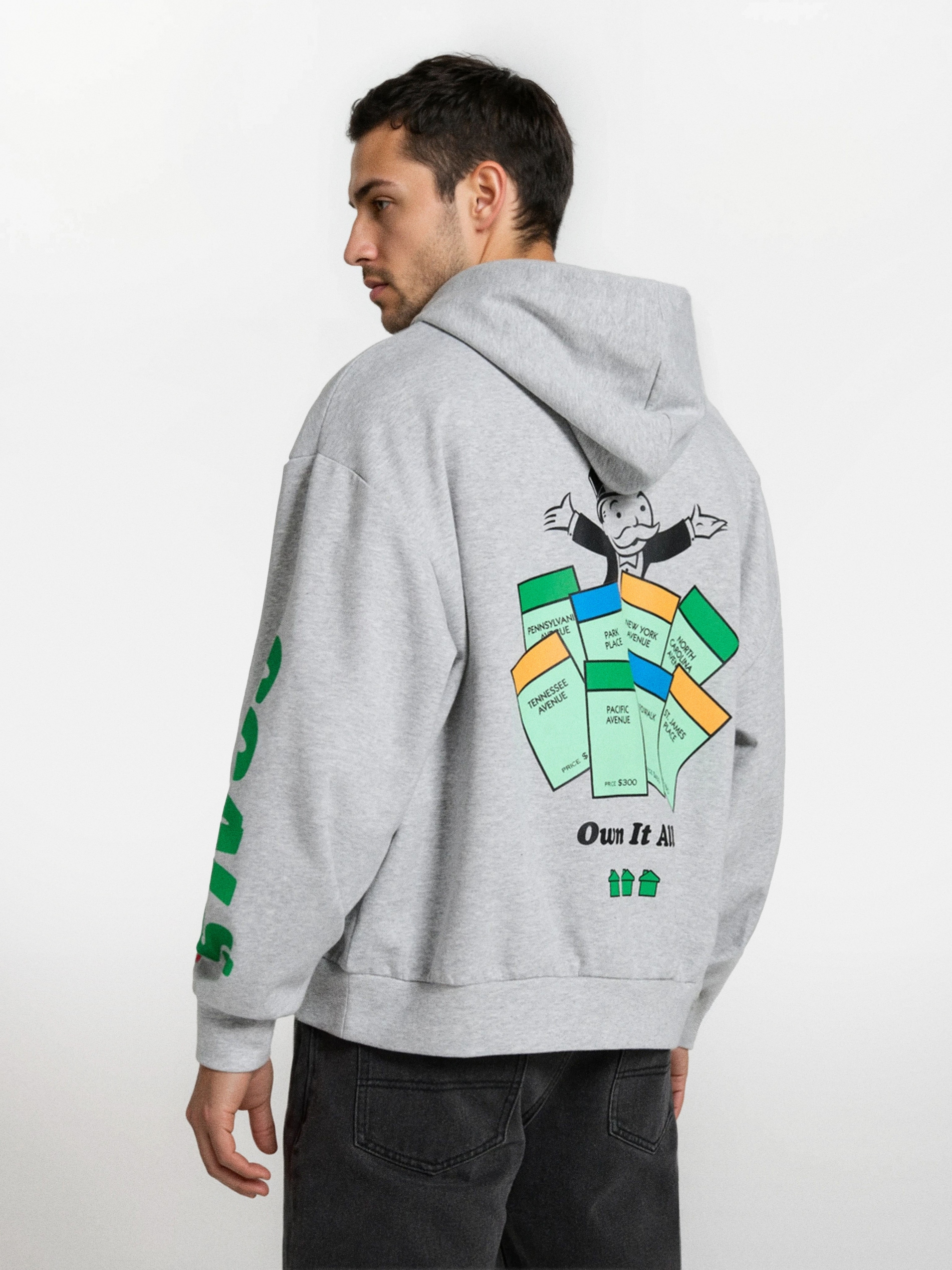 Sinsay - Bluza hoodie z nadrukiem Monopoly - szary