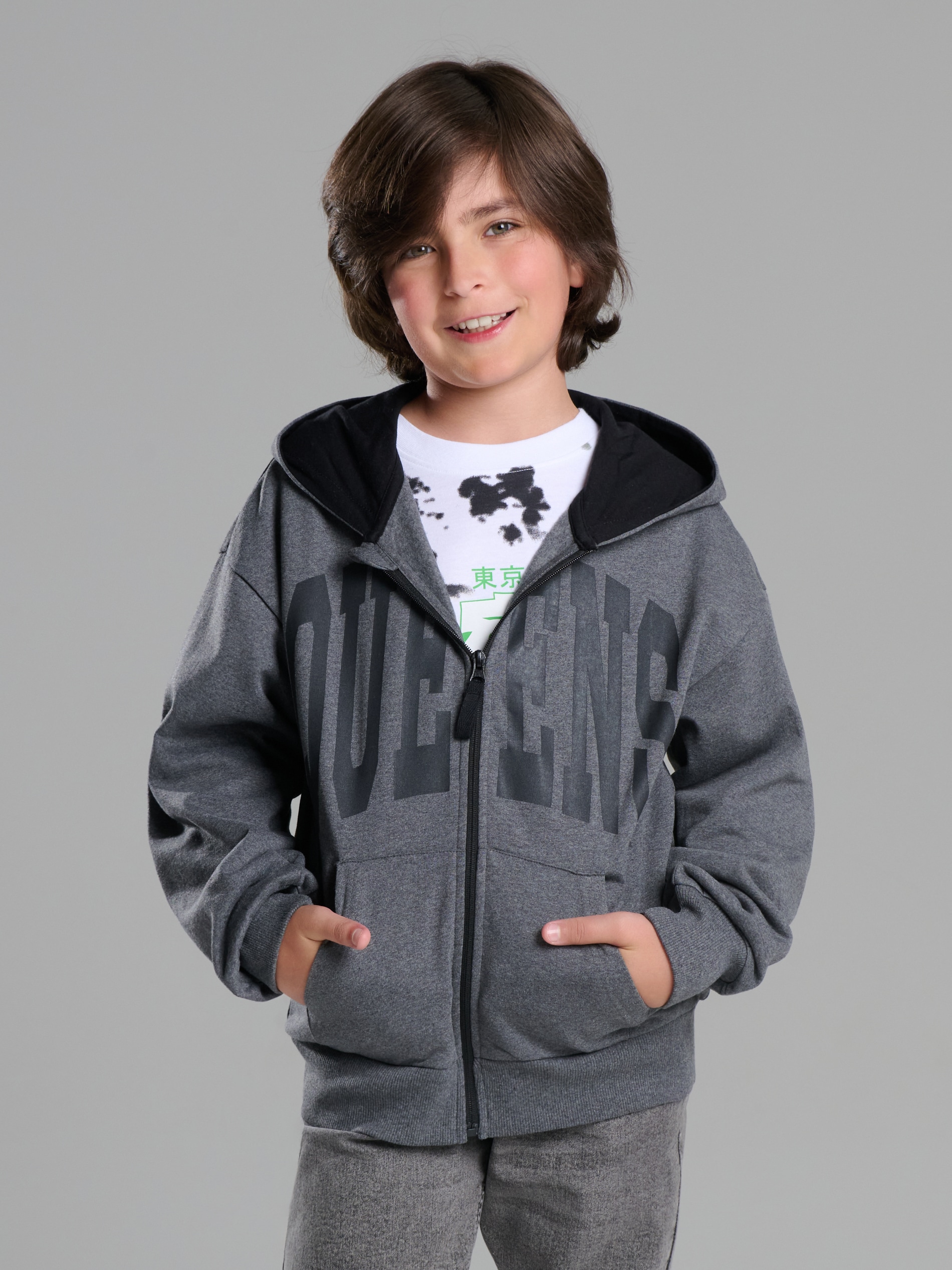 Sinsay - Rozpinana bluza z kapturem - szary