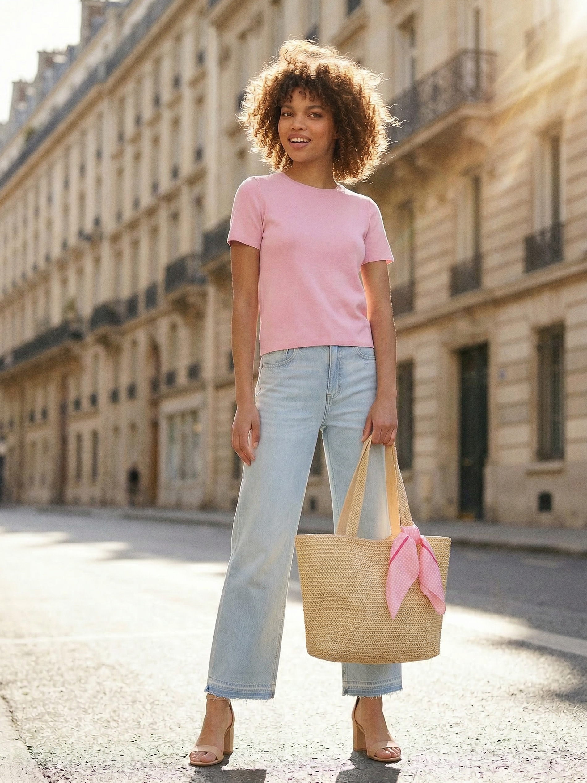 Sinsay - Wiskozowy sweter z krótkim rękawem - różowy