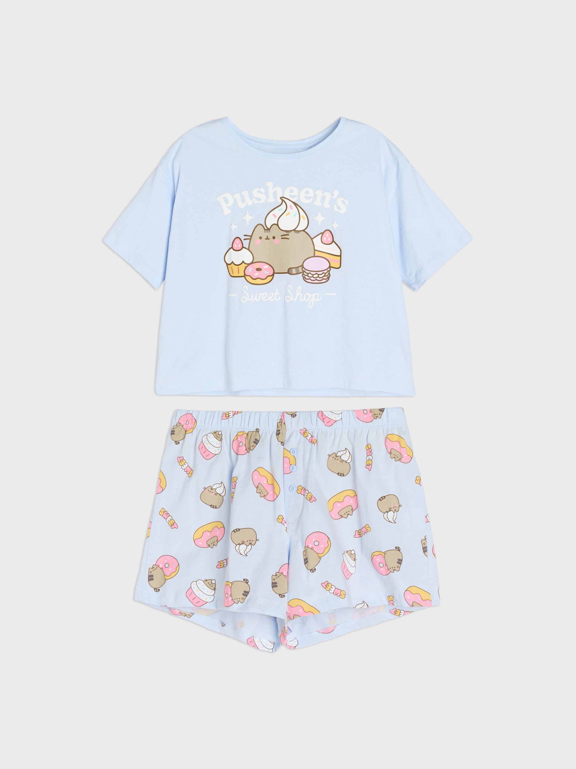 Sinsay - Bawełniana piżama dwuczęściowa z nadrukiem Pusheen the Cat - błękitny