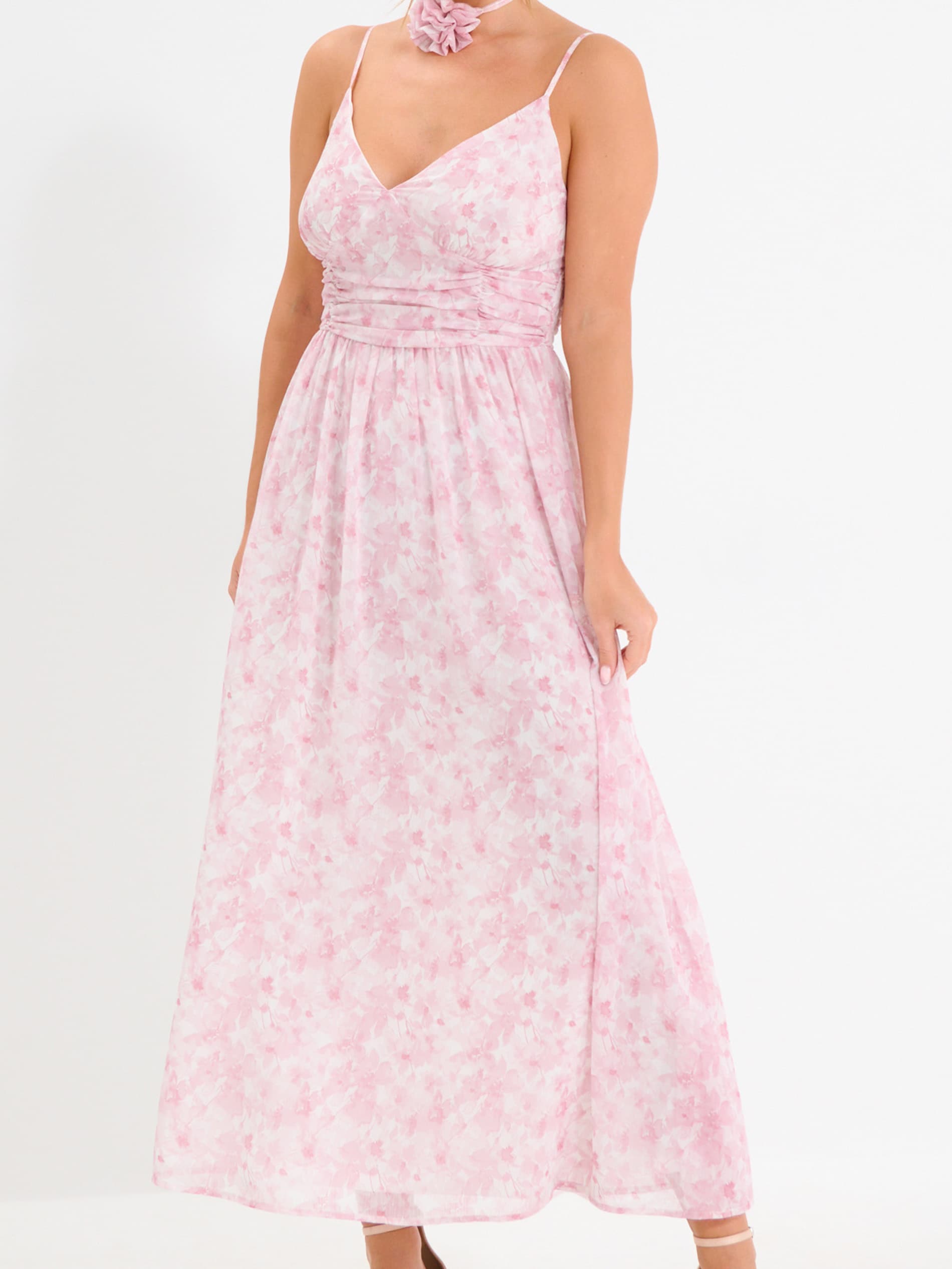 Sinsay - Sukienka midi w kwiaty z marszczeniami - wielobarwny