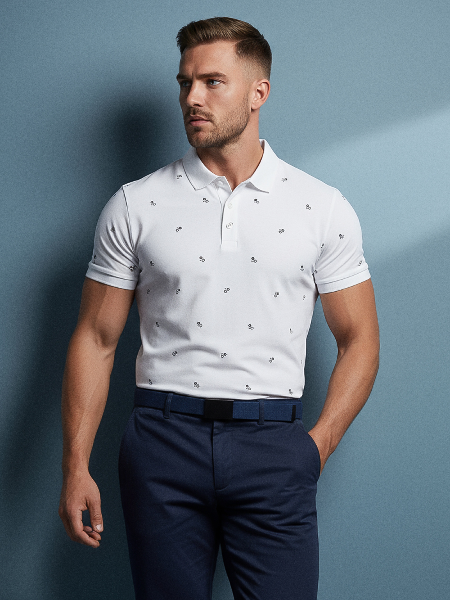 Sinsay - Μπλούζα πόλο με all-over εκτύπωση - λευκο φωτογραφία