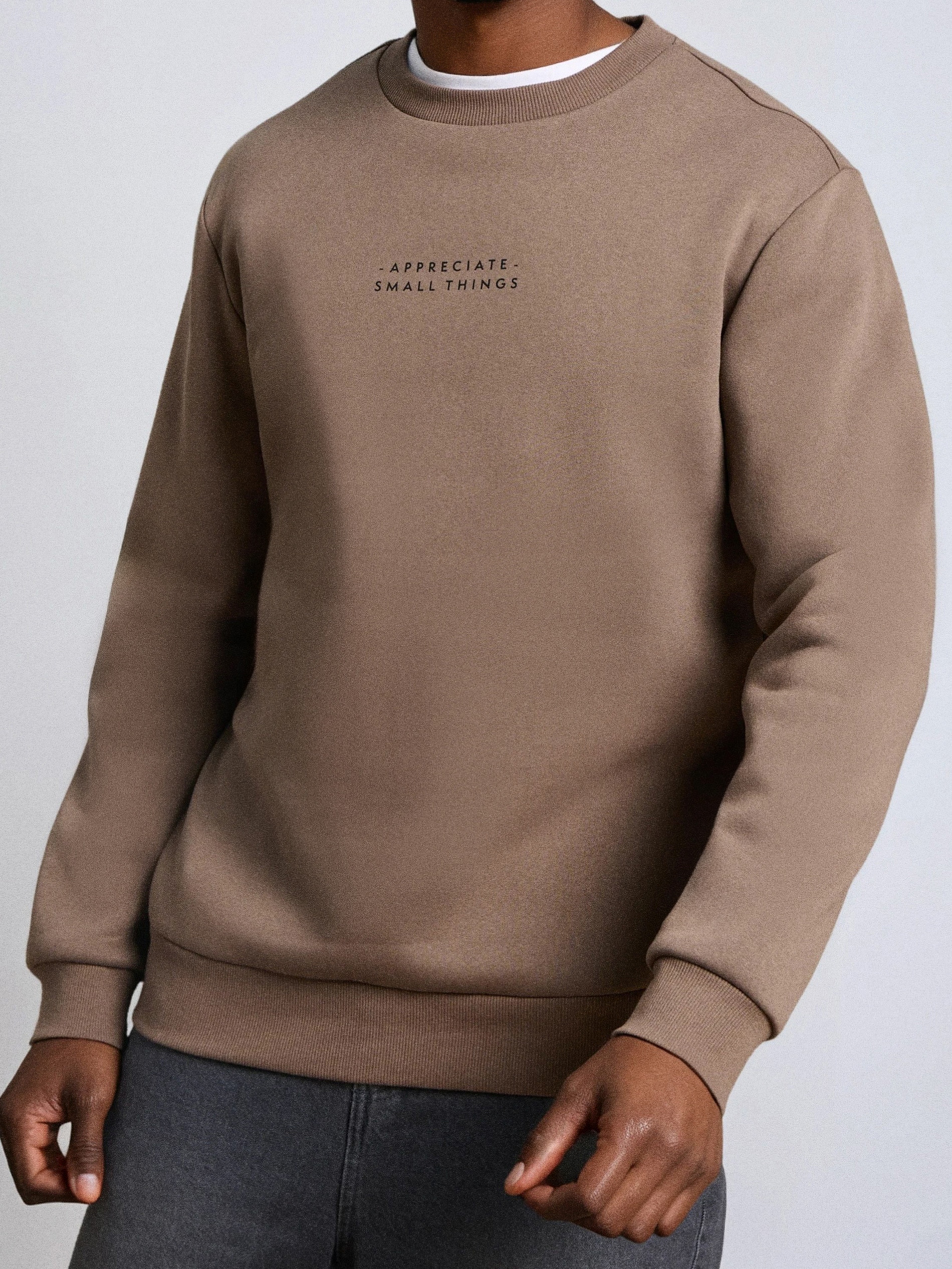 Sinsay - Bluza crewneck z napisem - brązowy