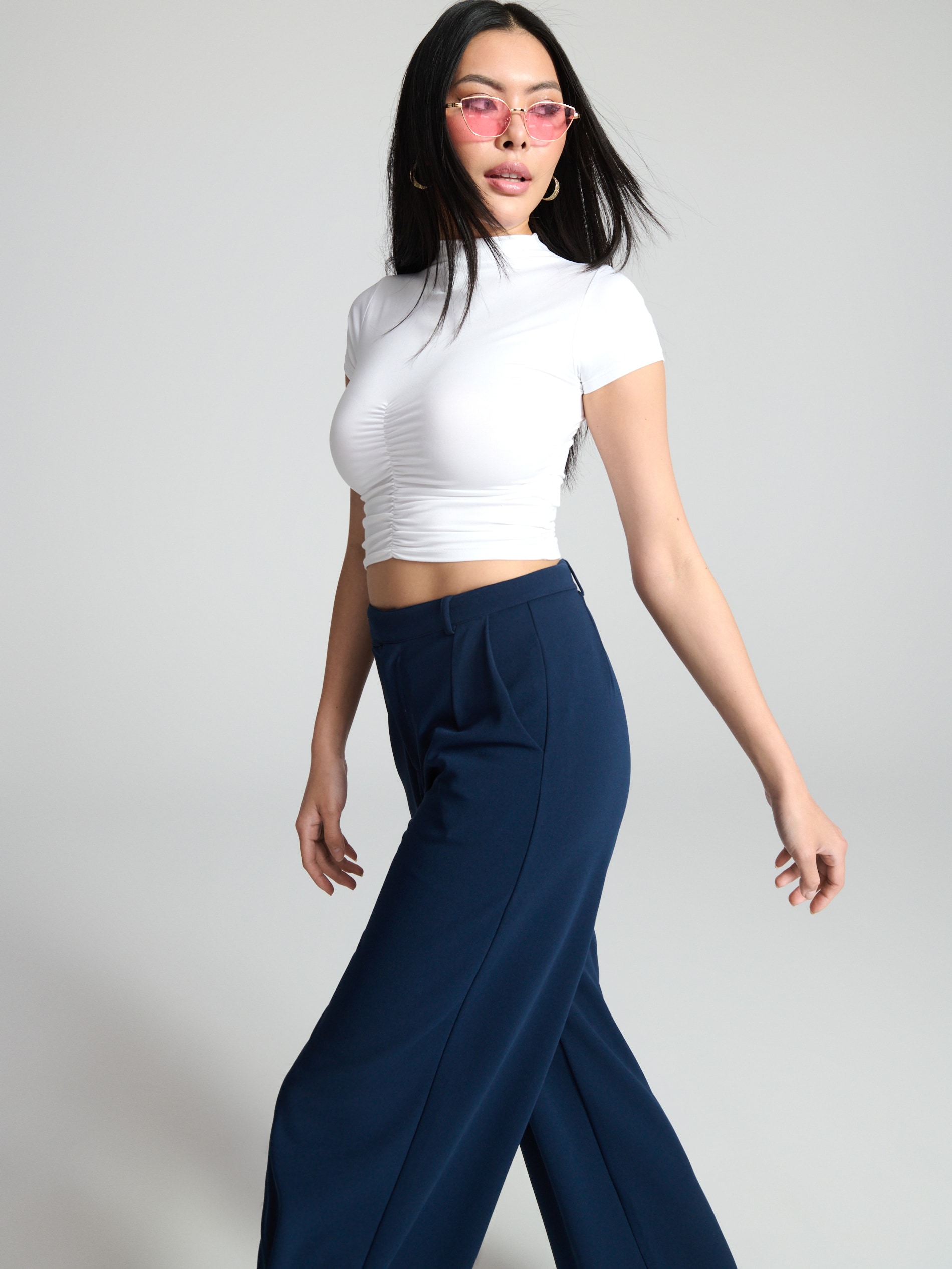 Sinsay - Pantaloni Wide Leg - Bleumarin