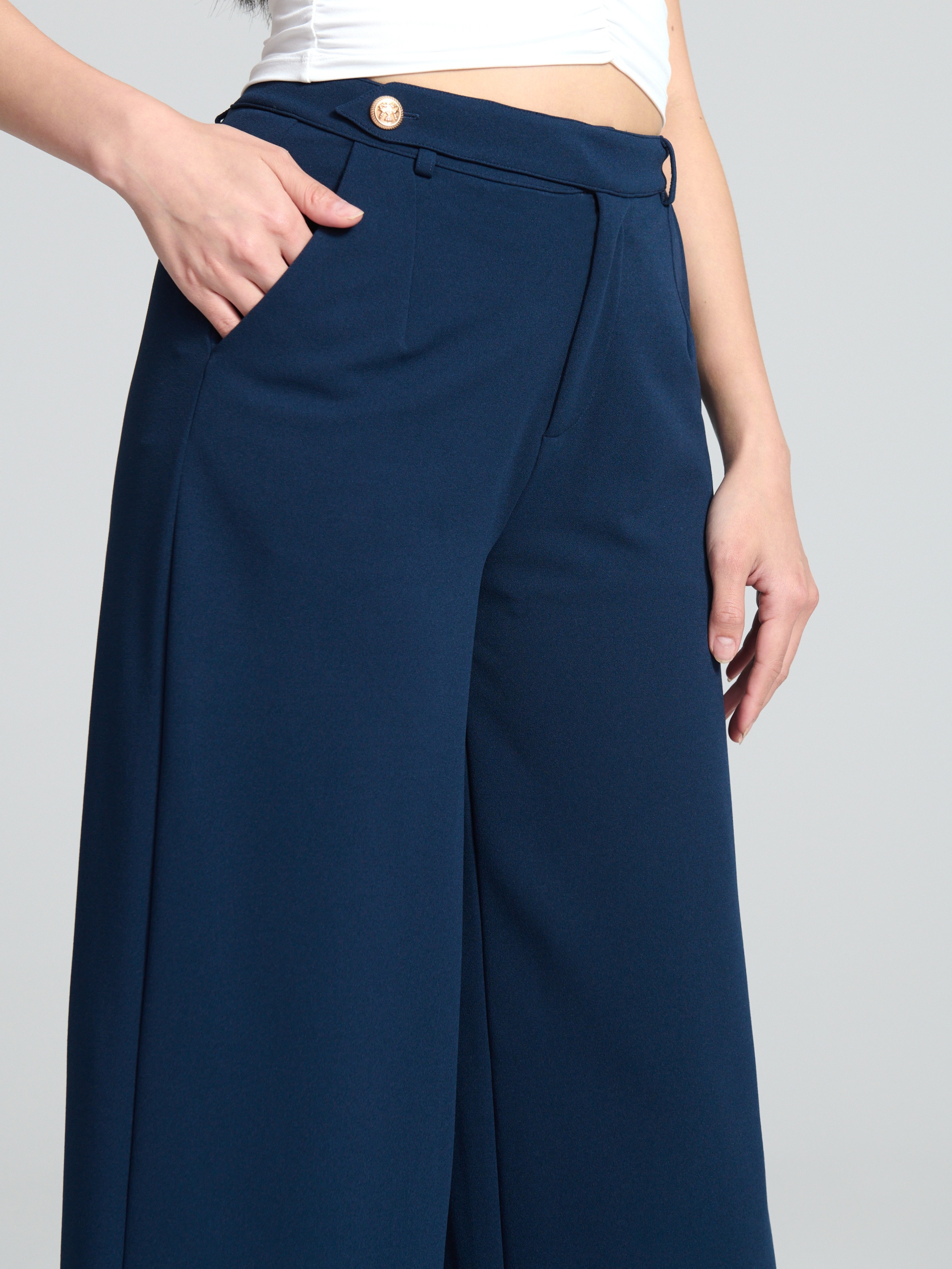 Sinsay - Pantaloni Wide Leg - Bleumarin