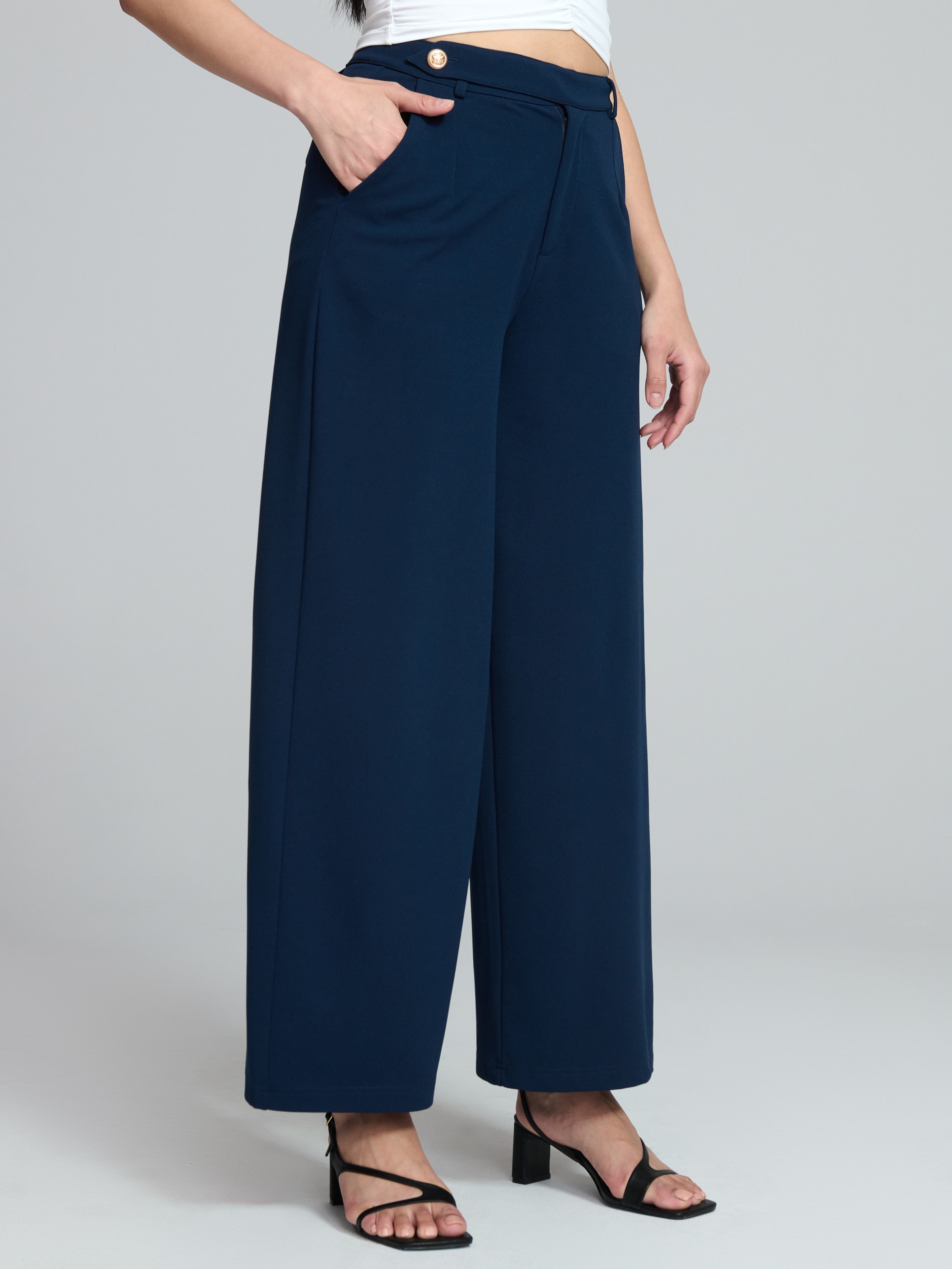 Sinsay - Pantaloni Wide Leg - Bleumarin