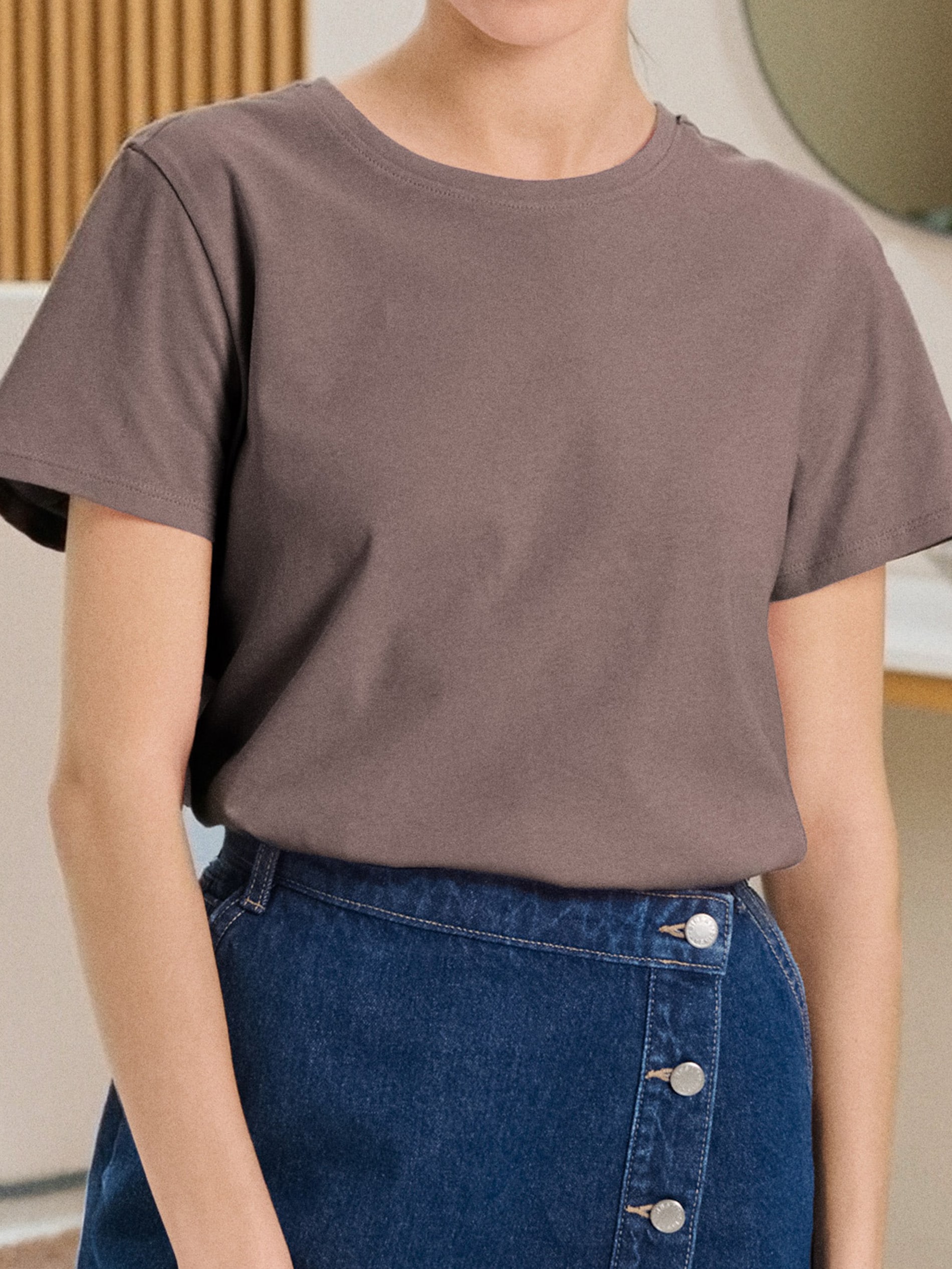 Sinsay - Bawełniana koszulka basic - brązowy