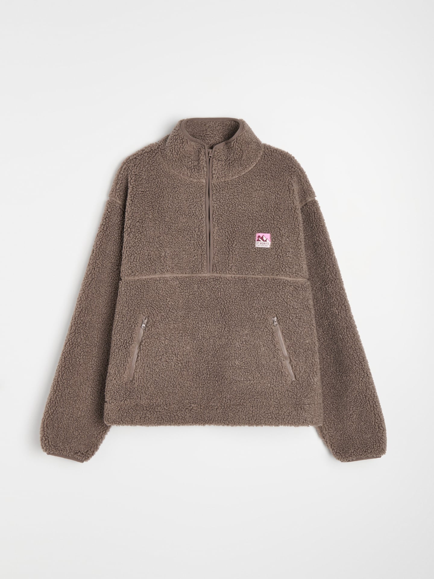 Sinsay - Bluza oversize half zip z kieszeniami na zamek - brązowy