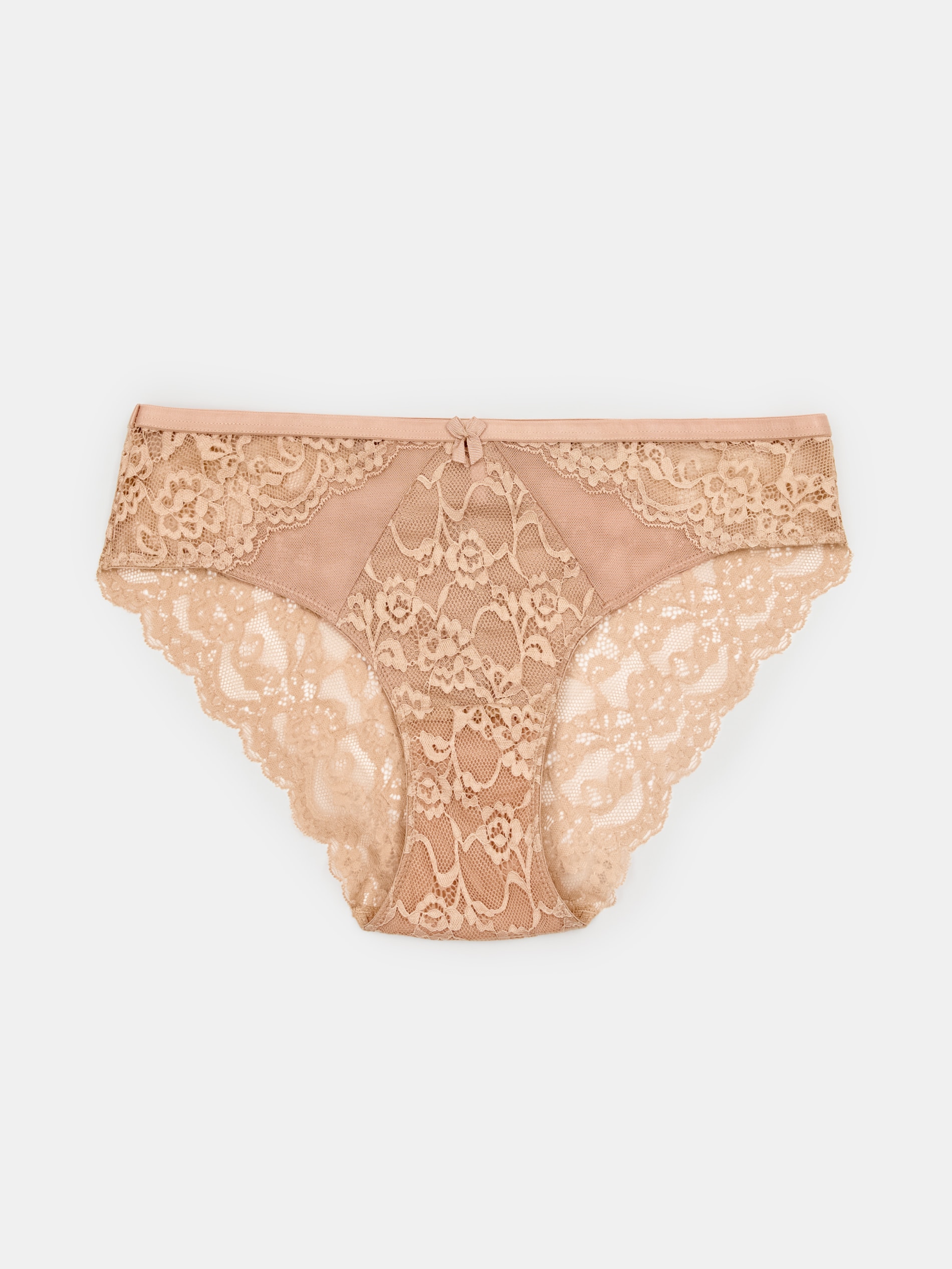 Sinsay - Majtki koronkowe z kokardką - beżowy