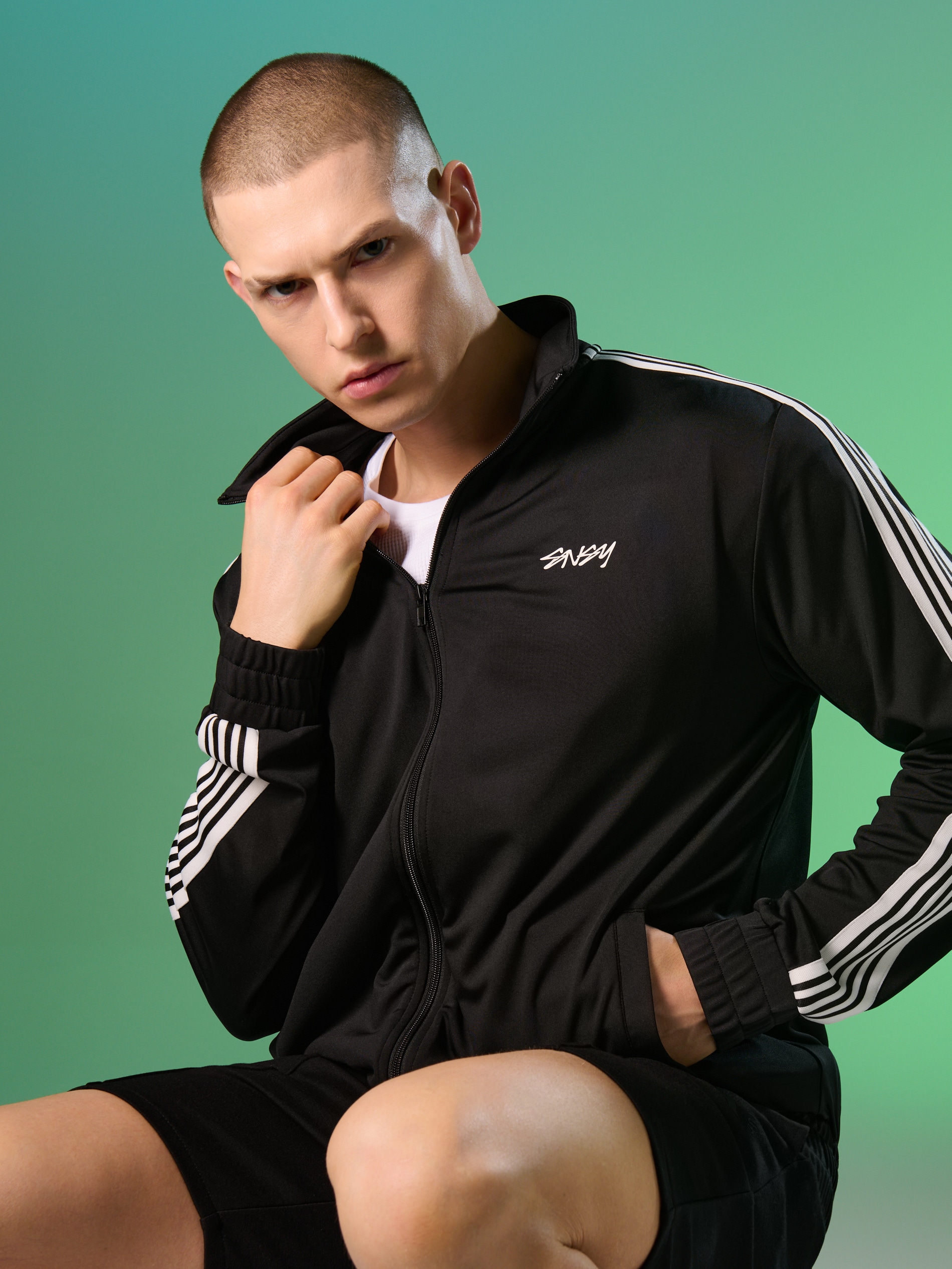 Sinsay - Bluza bomberka z lampasami - czarny