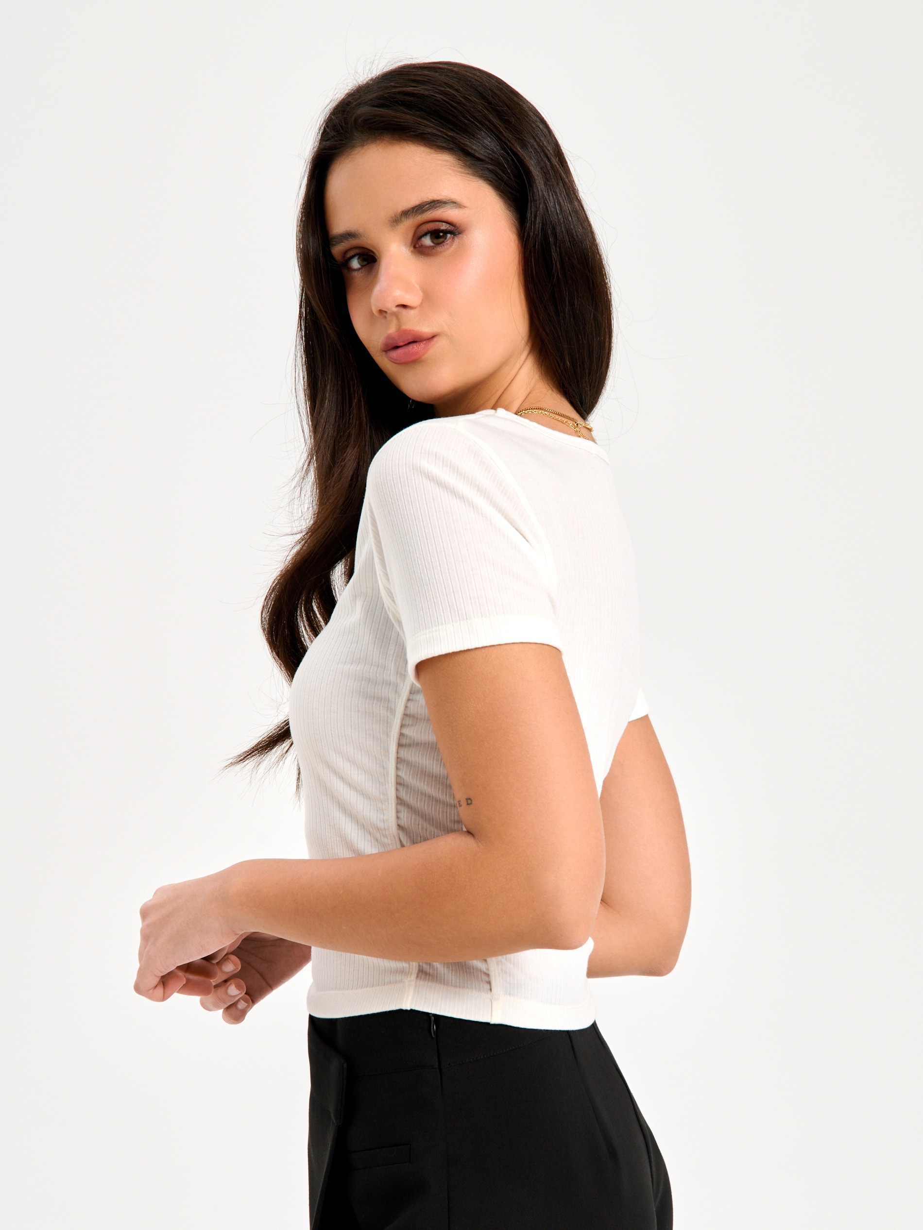 Sinsay - Ριμπ μπλουζάκι - λευκο φωτογραφία