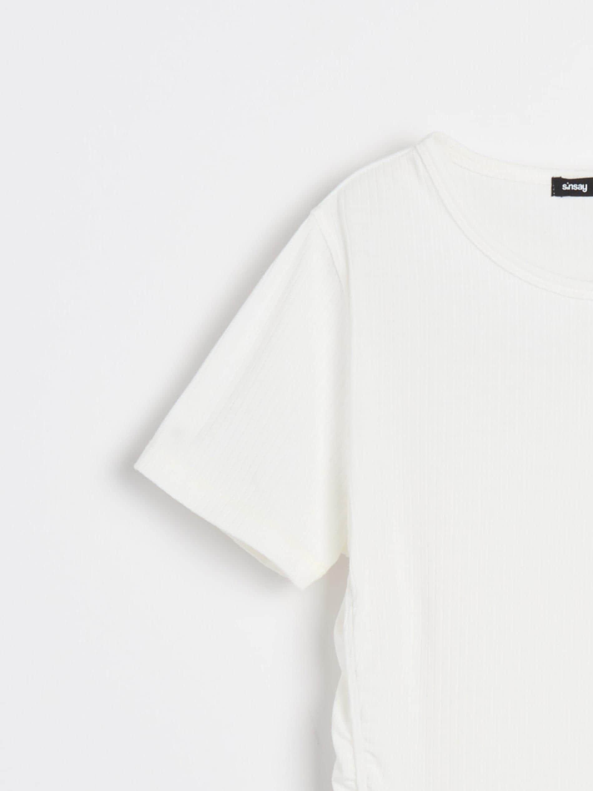 Sinsay - Ριμπ μπλουζάκι - λευκο φωτογραφία