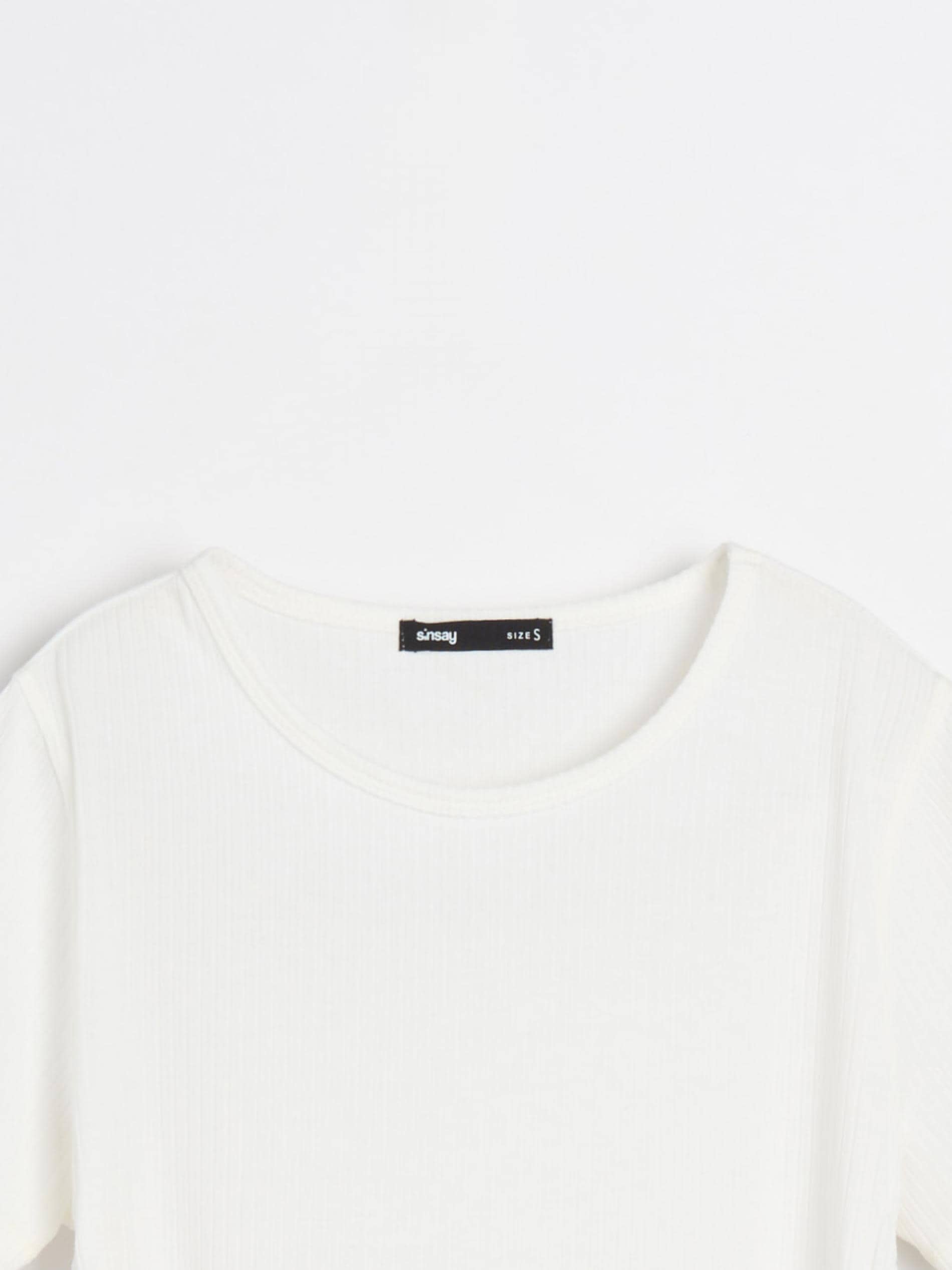 Sinsay - Ριμπ μπλουζάκι - λευκο φωτογραφία