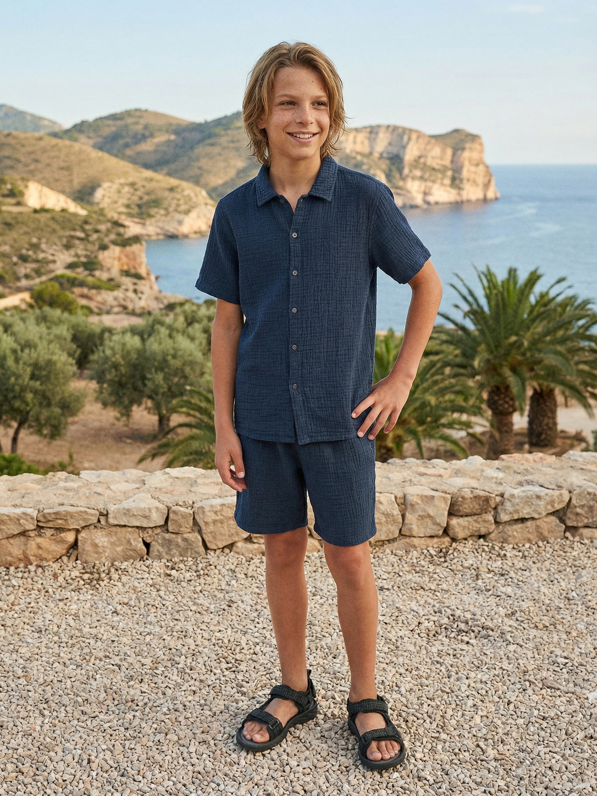 Sinsay - Bawełniany komplet: koszula i szorty - szary