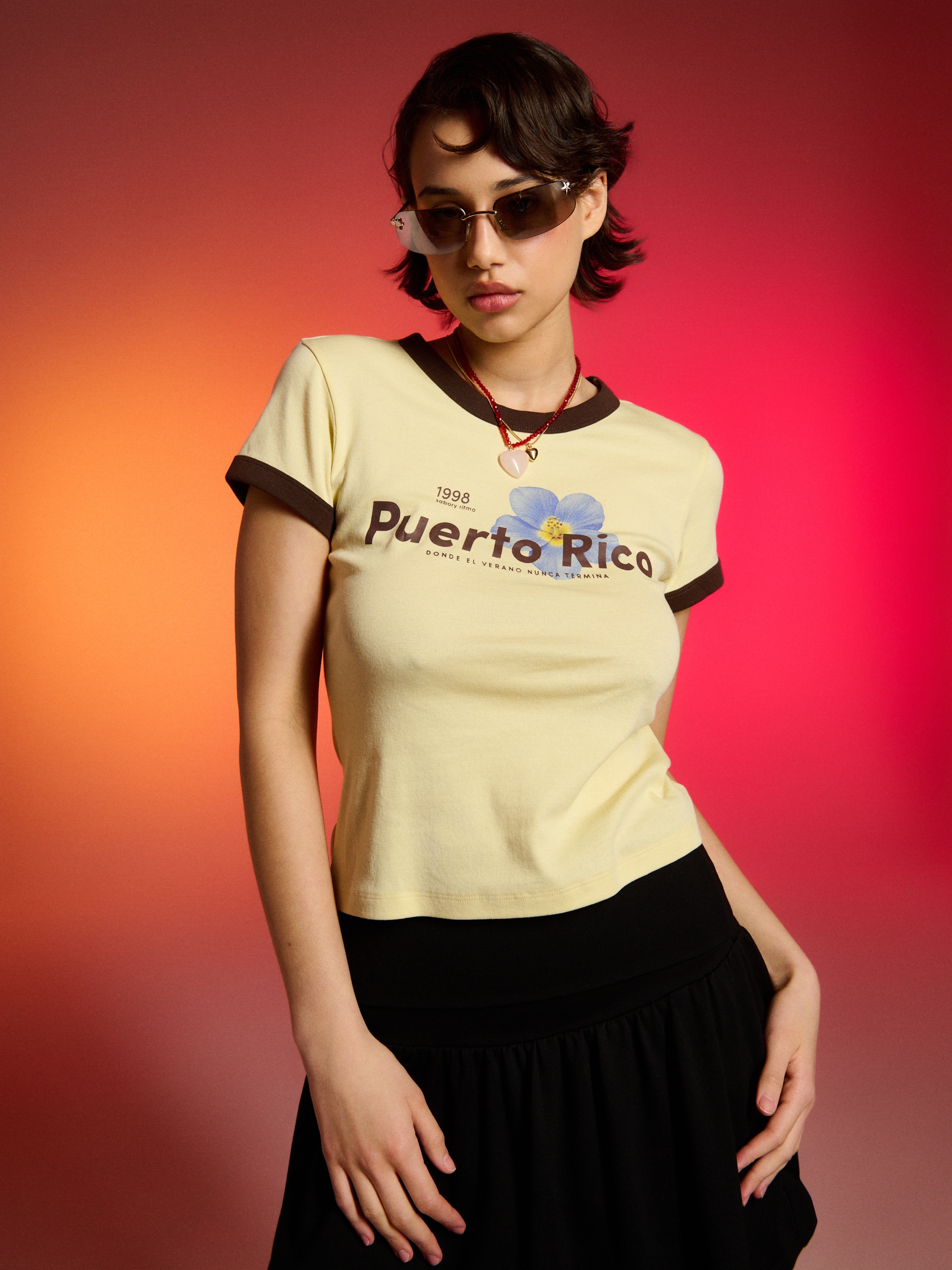 Sinsay - Bawełniana koszulka z napisem Puerto Rico - yellow jeans