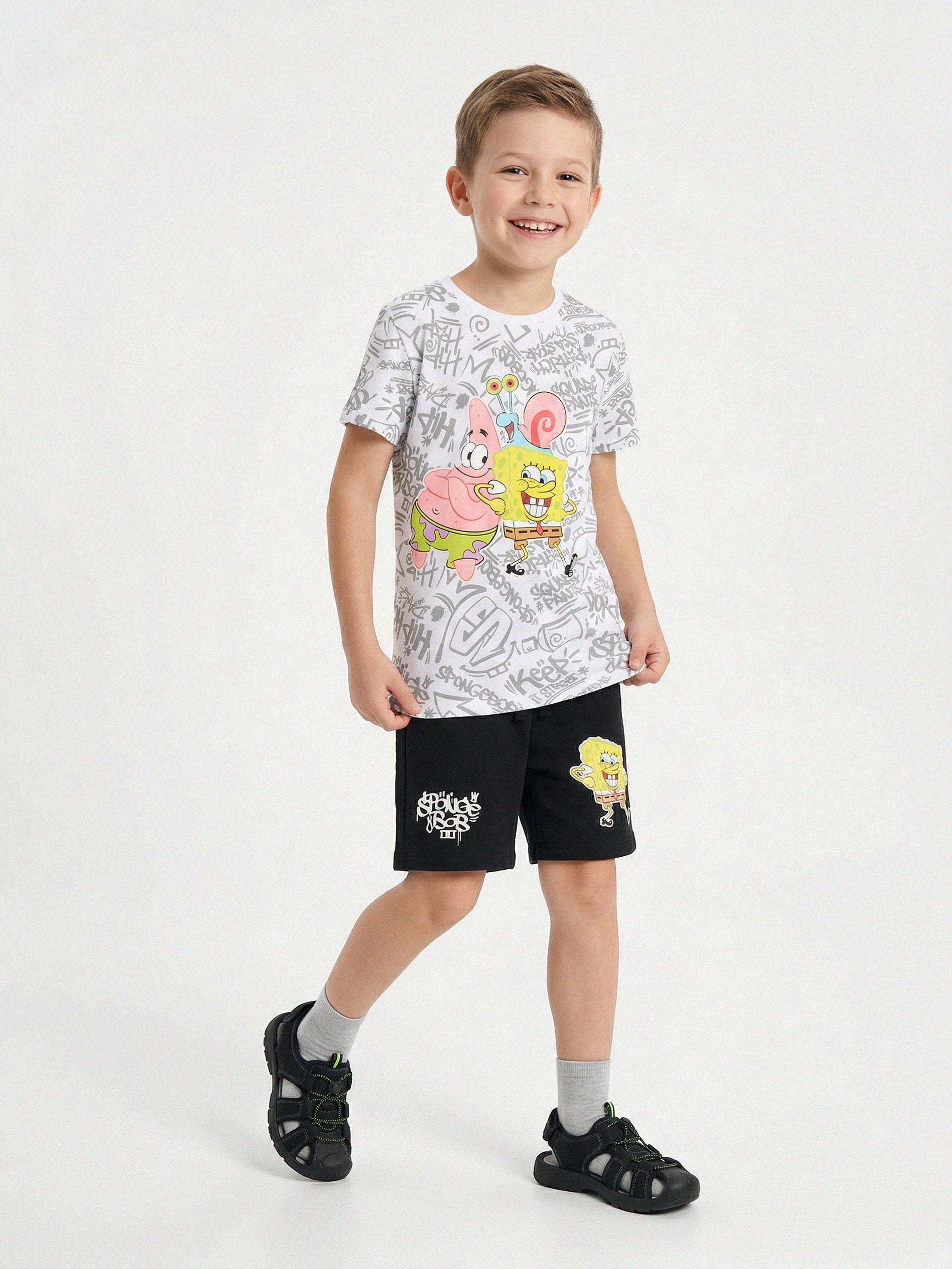 Sinsay - Bawełniany komplet: koszulka i szorty SpongeBob - wielobarwny