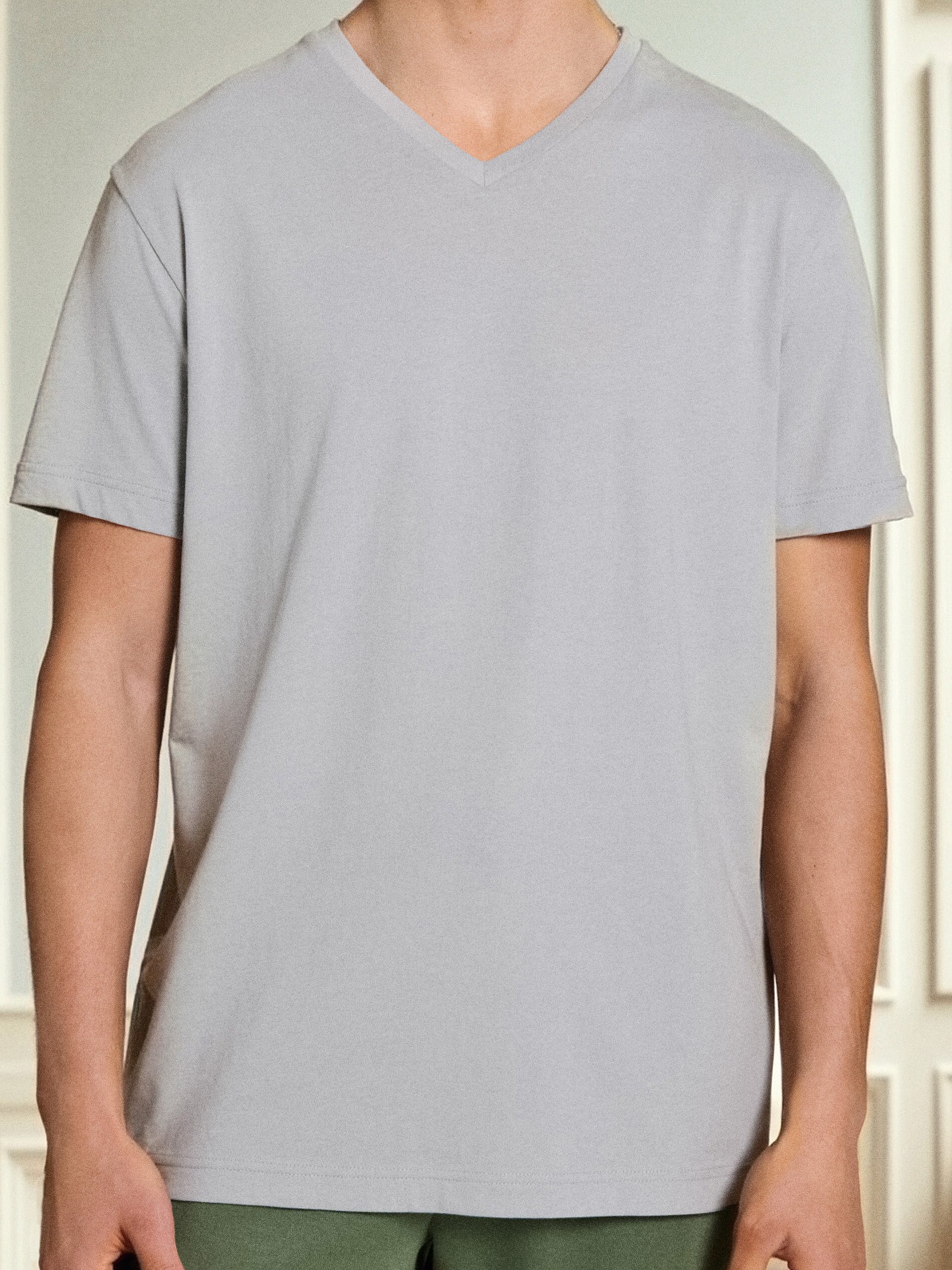 Sinsay - Koszulka z dekoltem w serek - szary