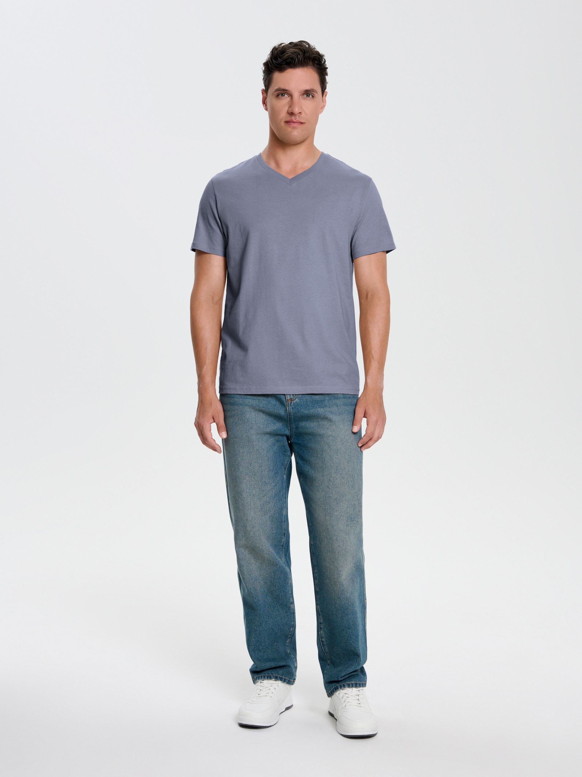 Sinsay - Βασικό μπλουζάκι με λαιμόκοψη V - λιλα φωτογραφία