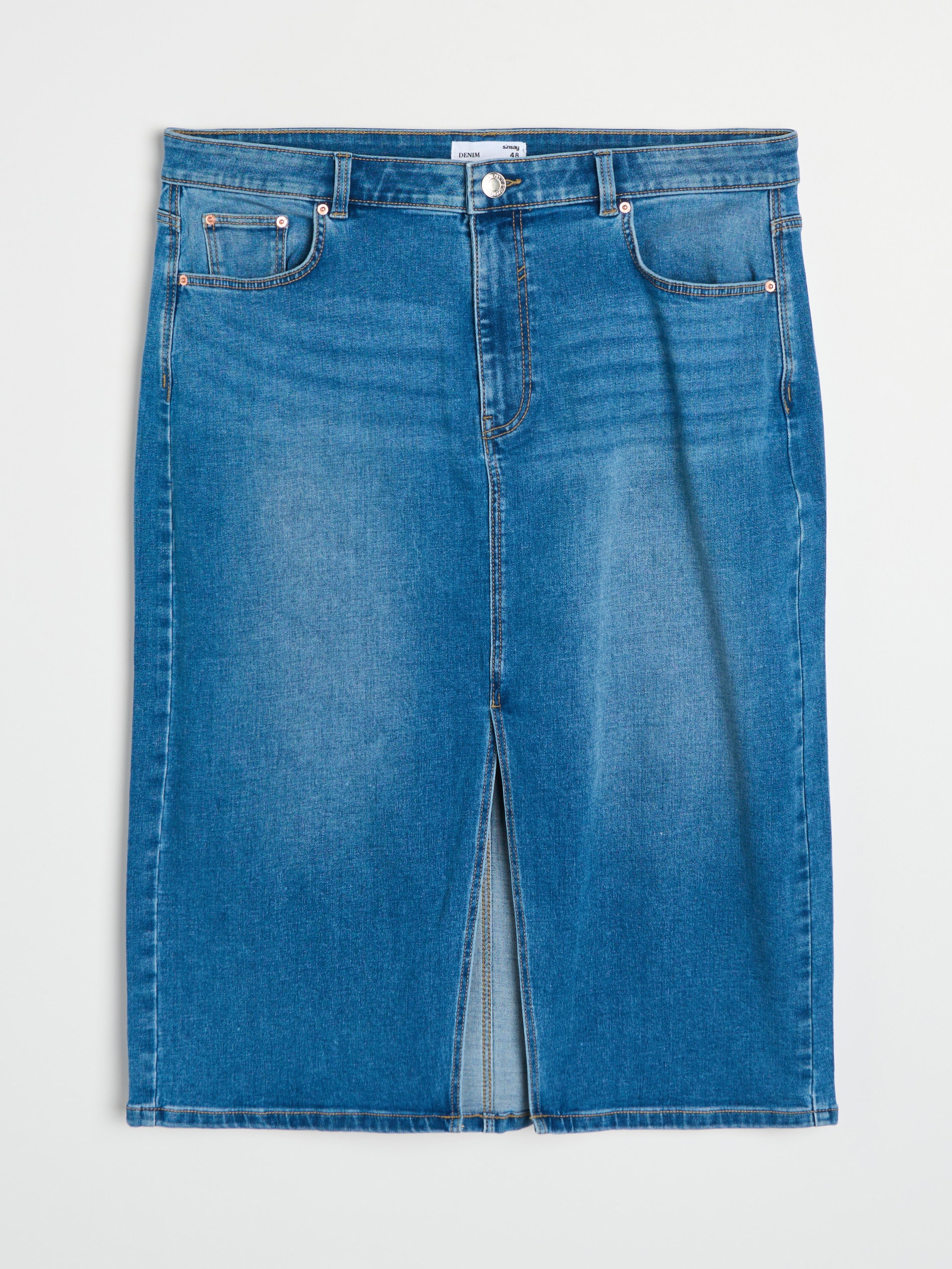 Sinsay - Jeansowa spódnica midi z rozcięciem plus size - niebieski