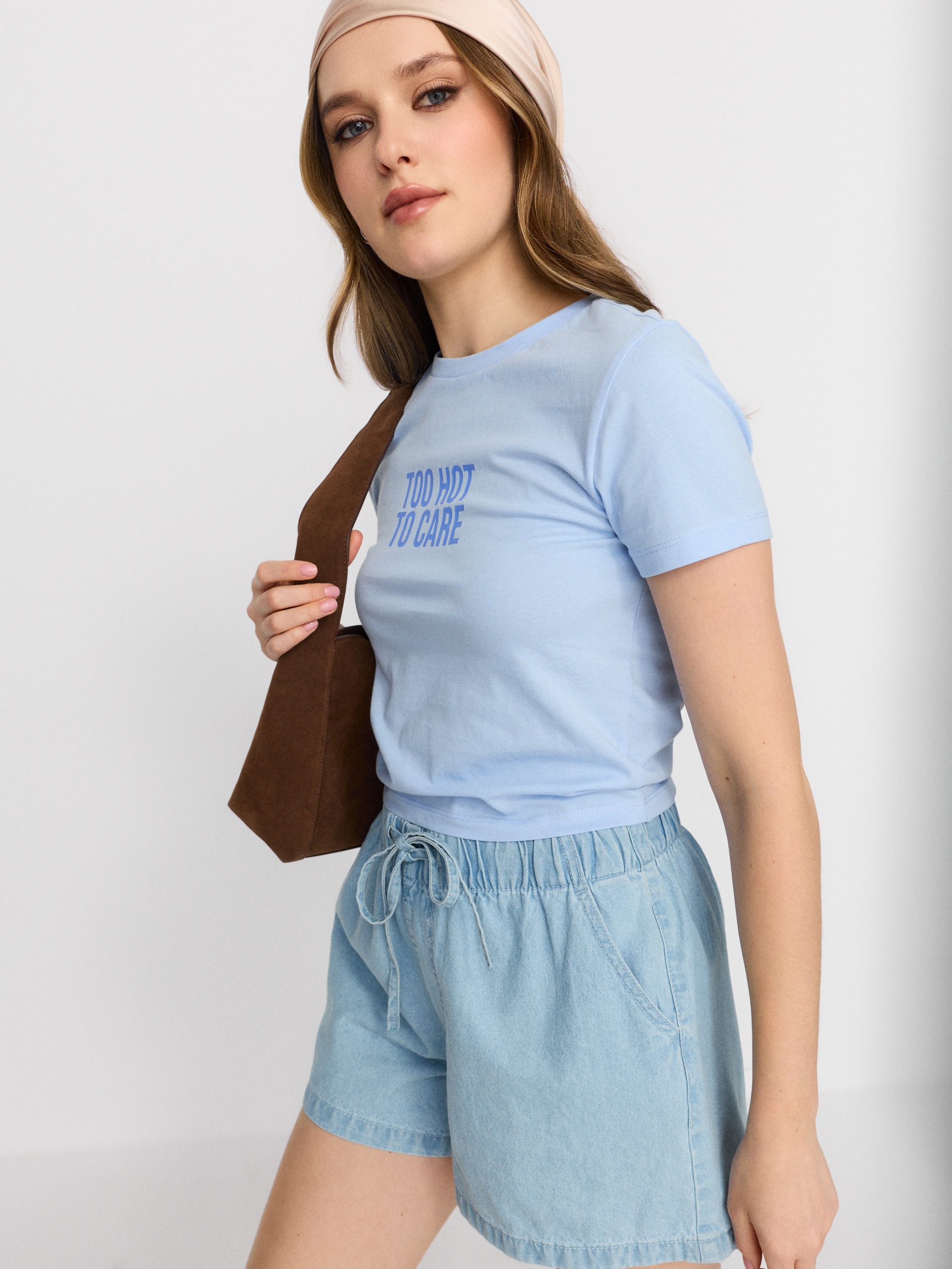 Sinsay - Szorty jeansowe jogger high waist - niebieski