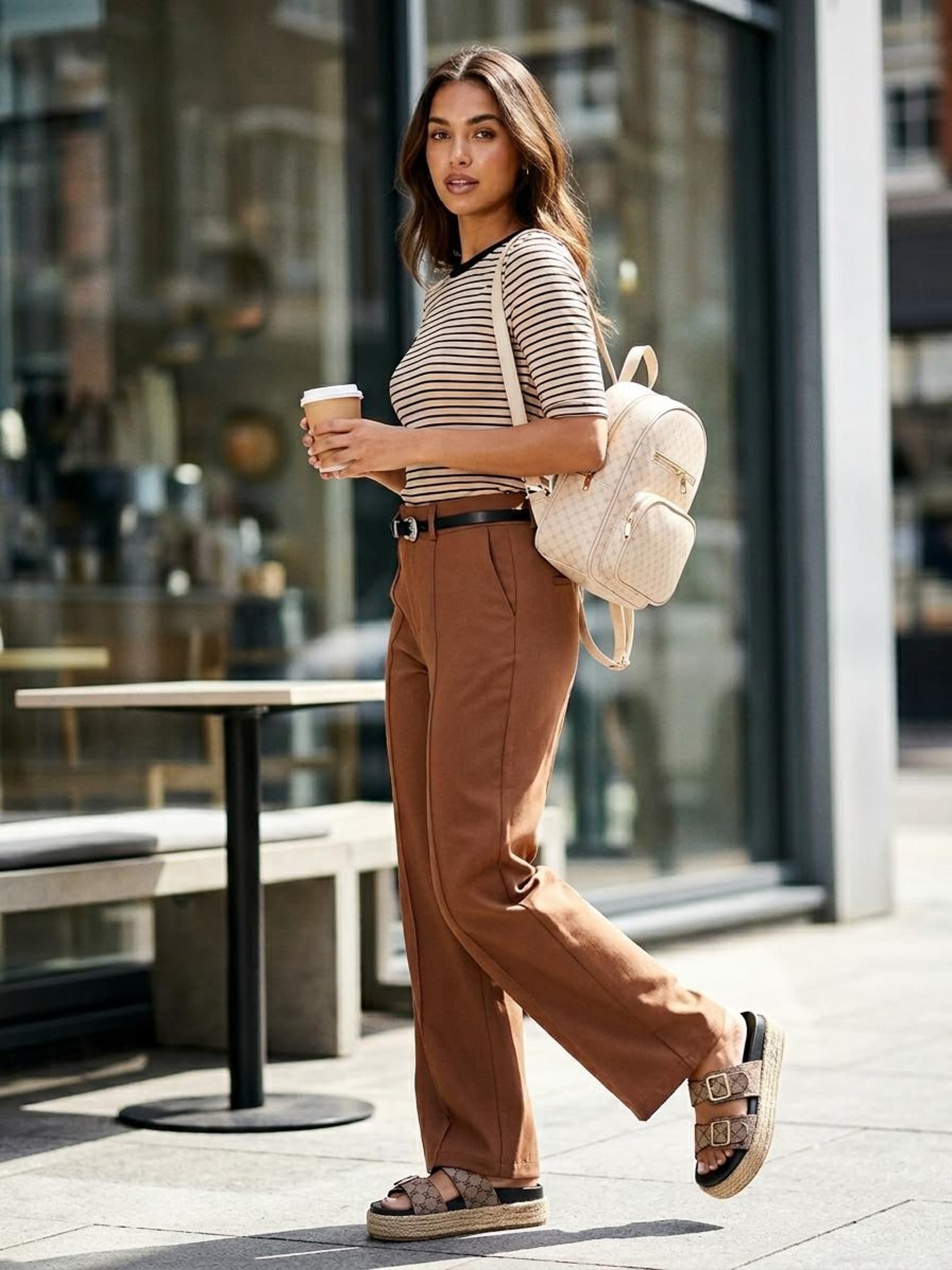 Sinsay - Bawełniana koszulka w paski - kremowy