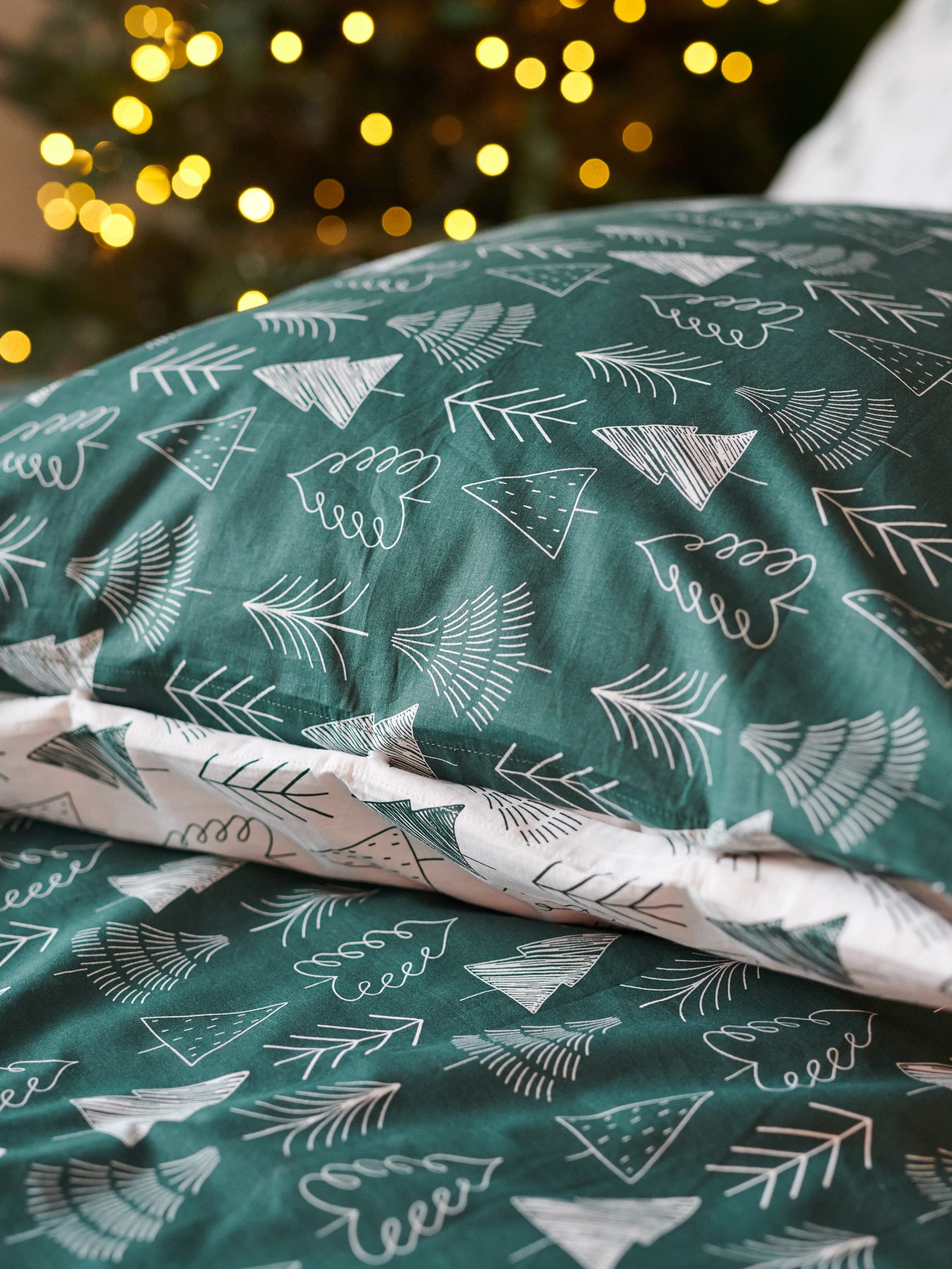 Sinsay - Σετ βαμβακερών σεντονιών με σχέδιο χριστουγεννιάτικο δέντρο - πρασινο φωτογραφία