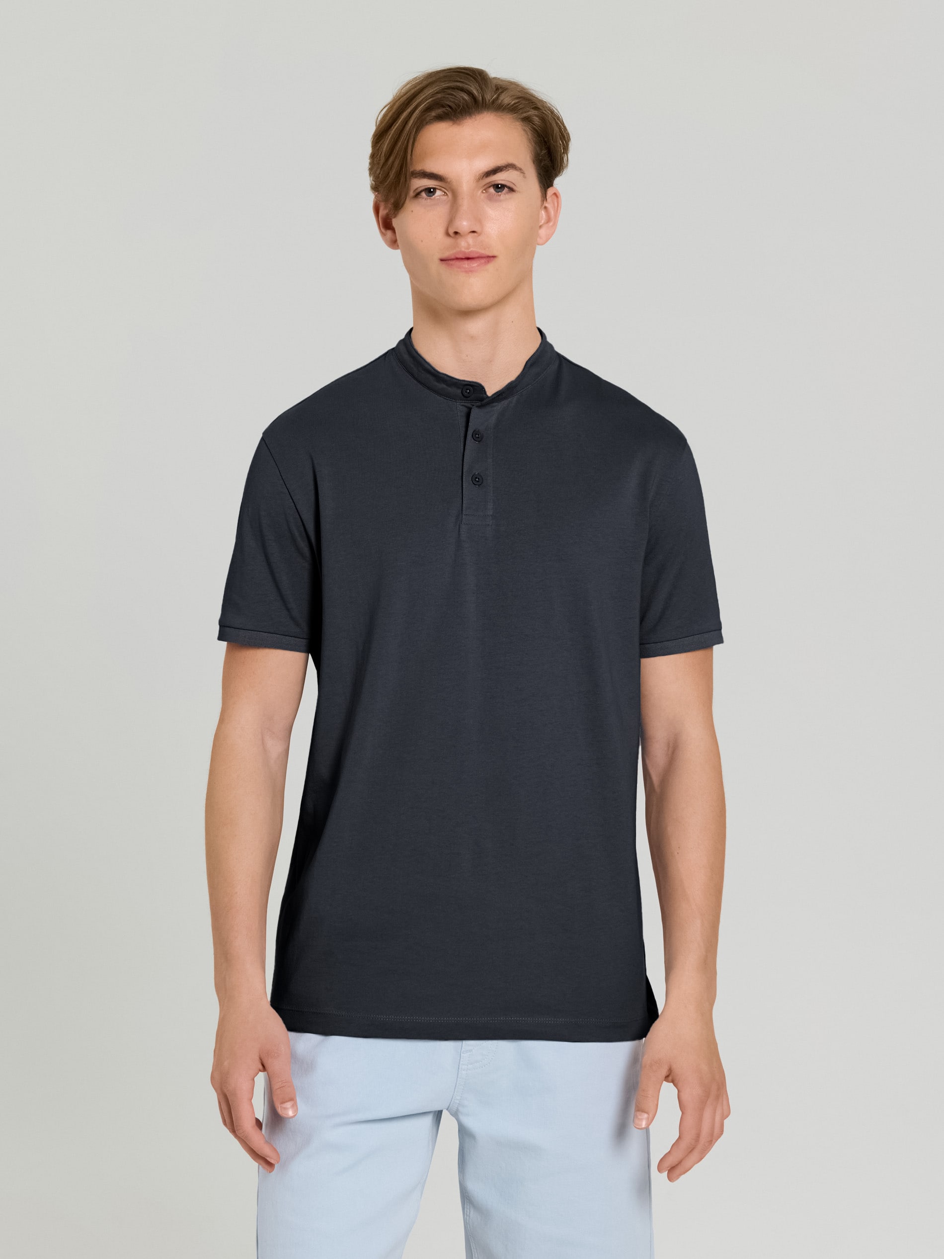 Sinsay - Koszulka henley - niebieski