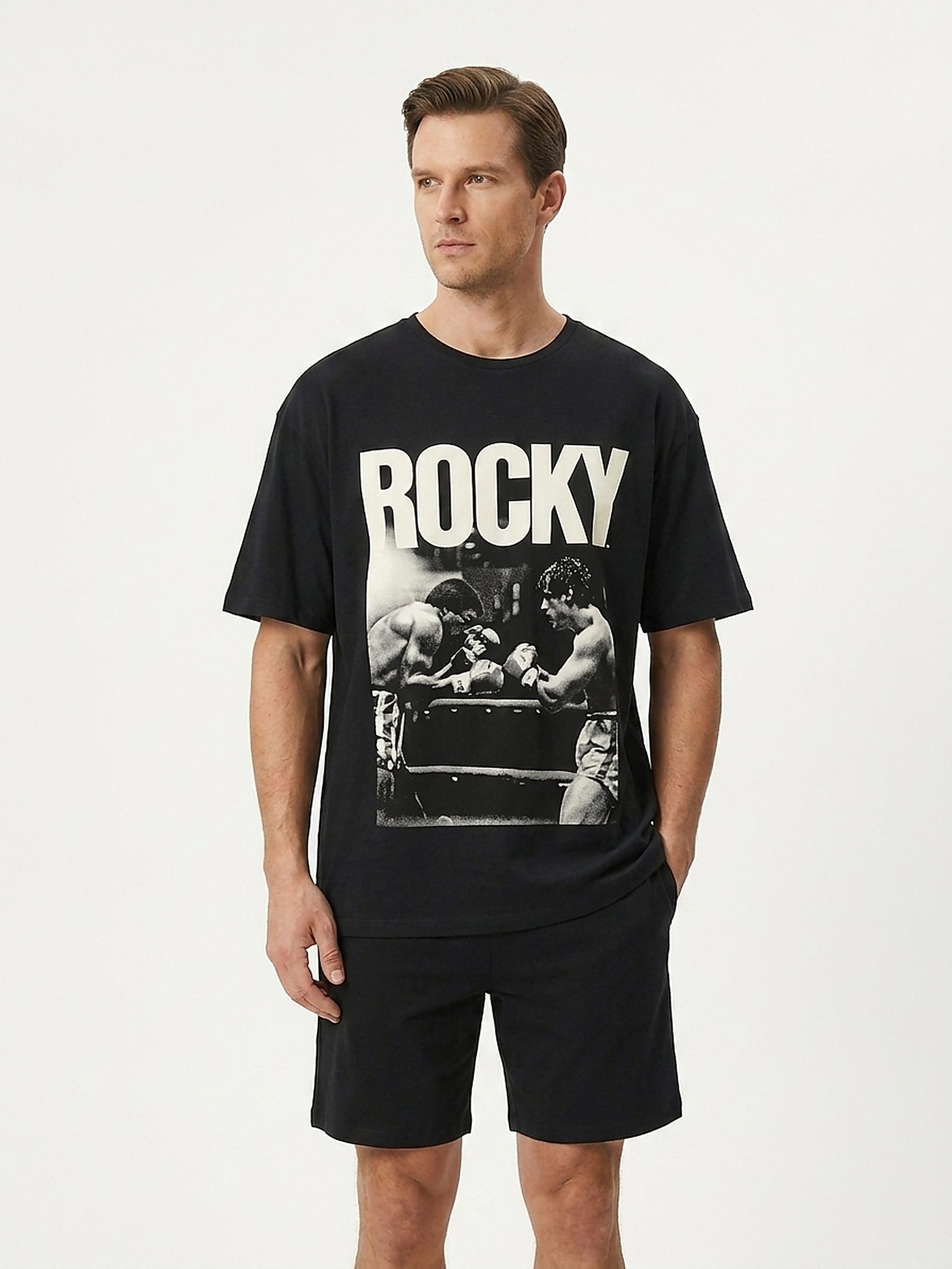 Sinsay - Bawełniana piżama dwuczęściowa z nadrukiem Rocky Balboa - czarny