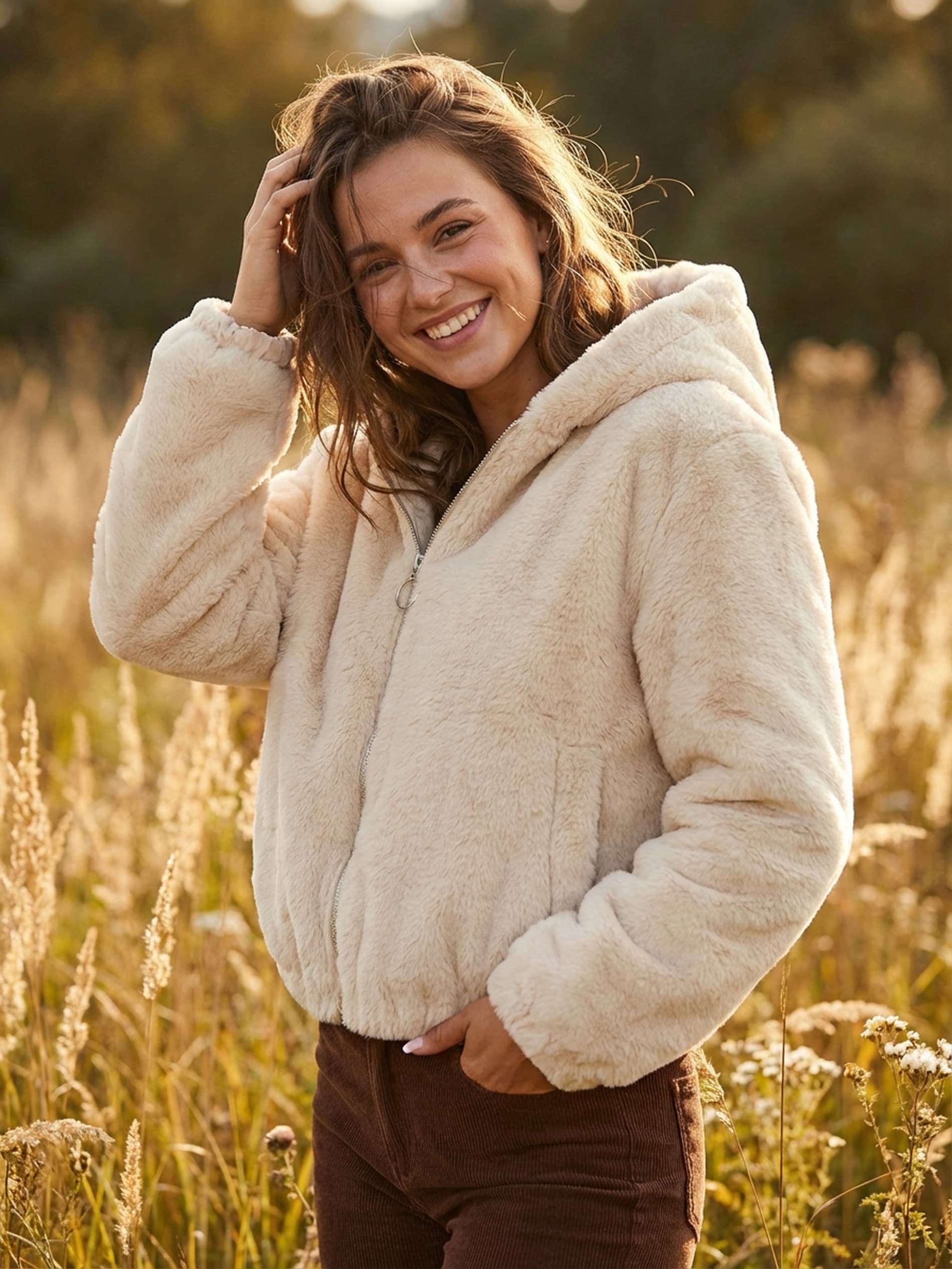 Sinsay - Kurtka rozpinana z kapturem - kremowy