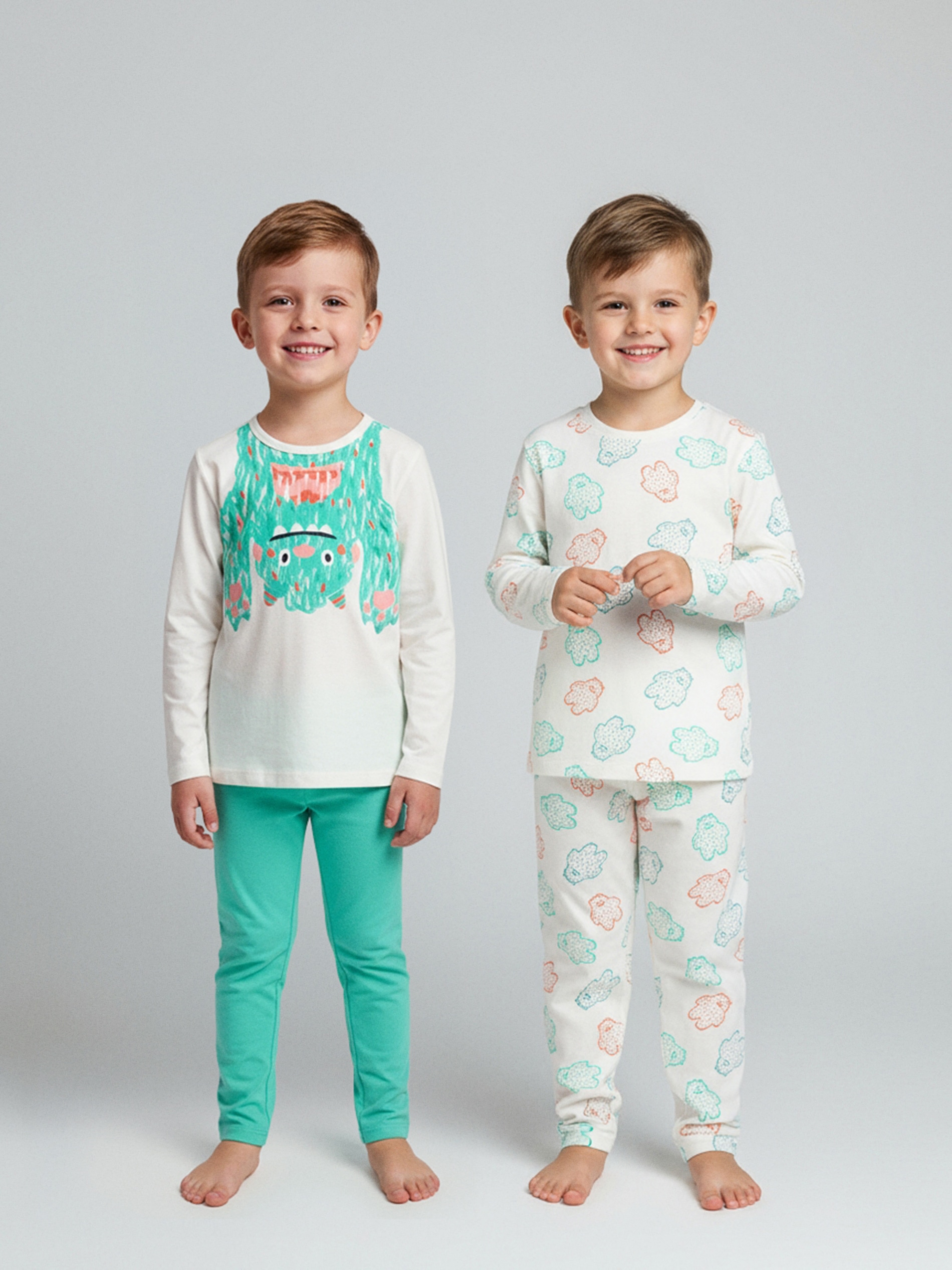 Sinsay - Bawełniana piżama dwuczęściowa z nadrukiem 2 pack - kremowy