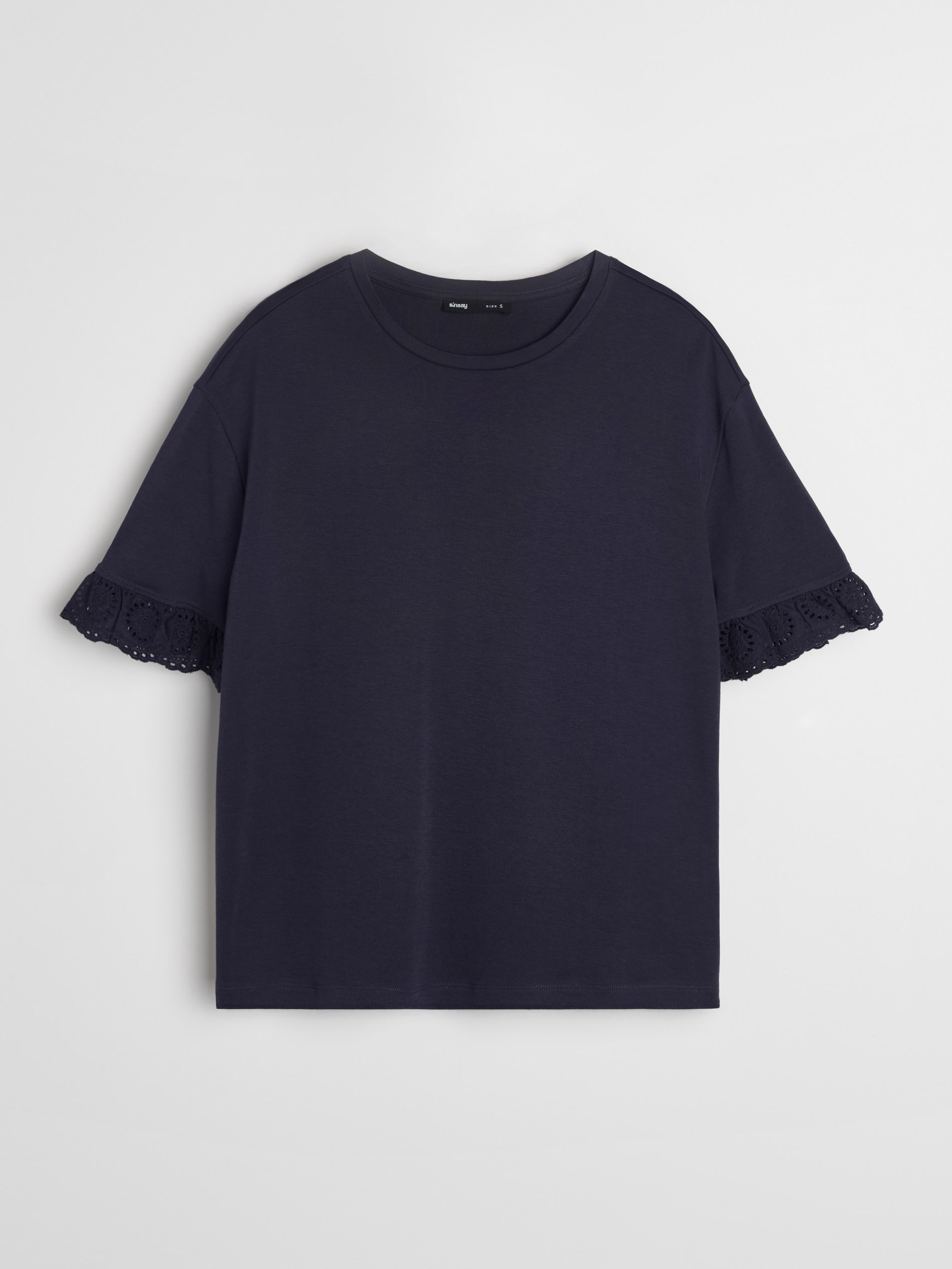 Sinsay - Bawełniana bluzka z ażurowymi detalami - granatowy