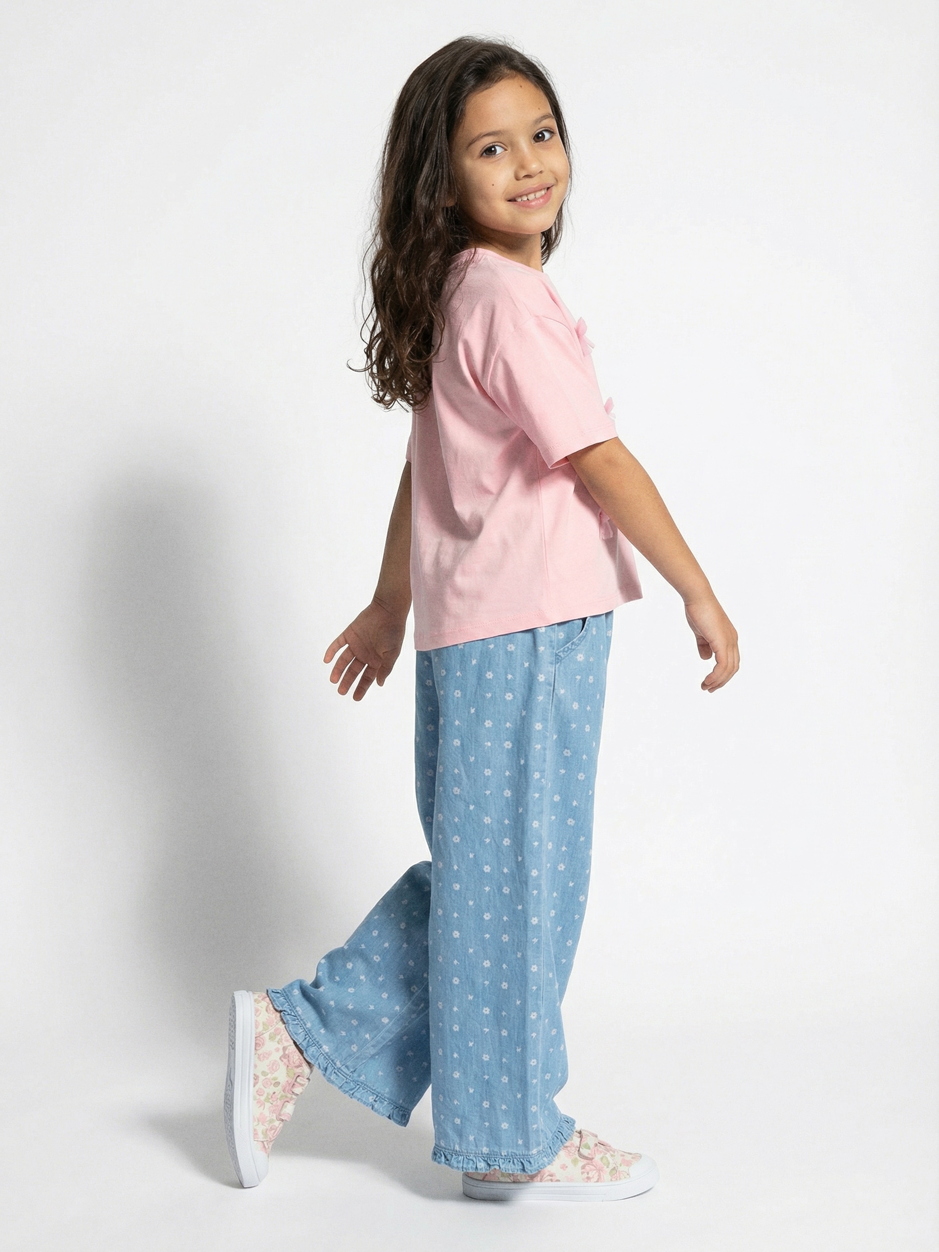 Sinsay - Jeansy wide leg ze wzorem - niebieski