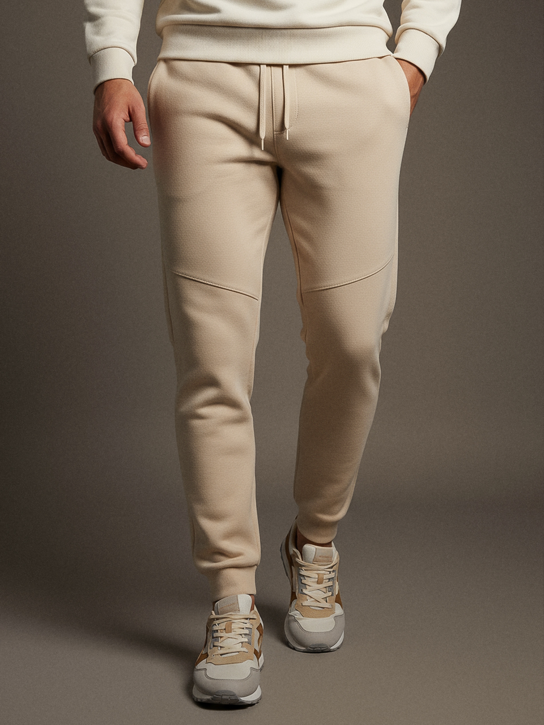 Sinsay - Spodnie jogger dresowe pique - beżowy