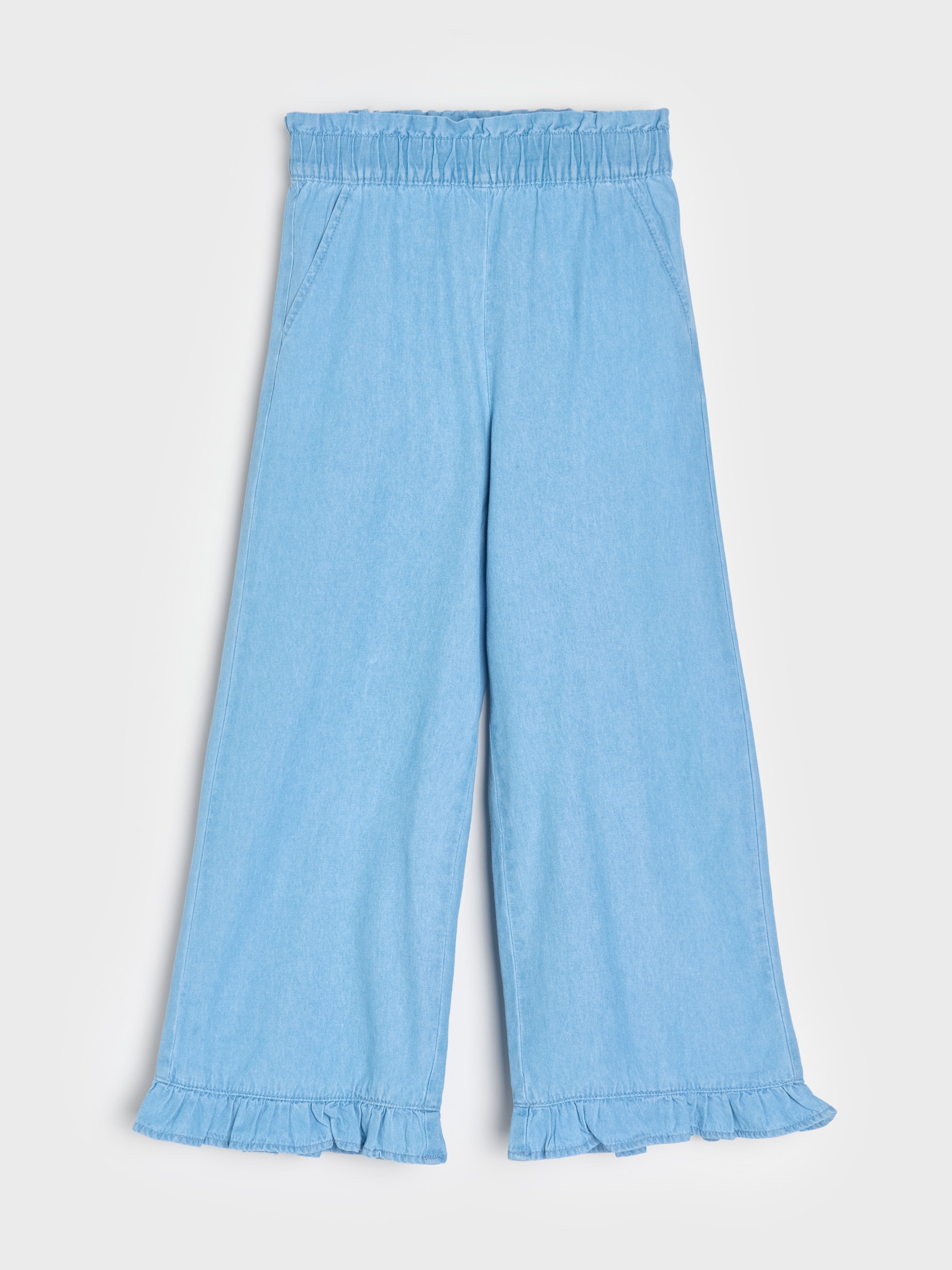 Sinsay - Jeansy wide leg z ozdobnymi falbanami - niebieski