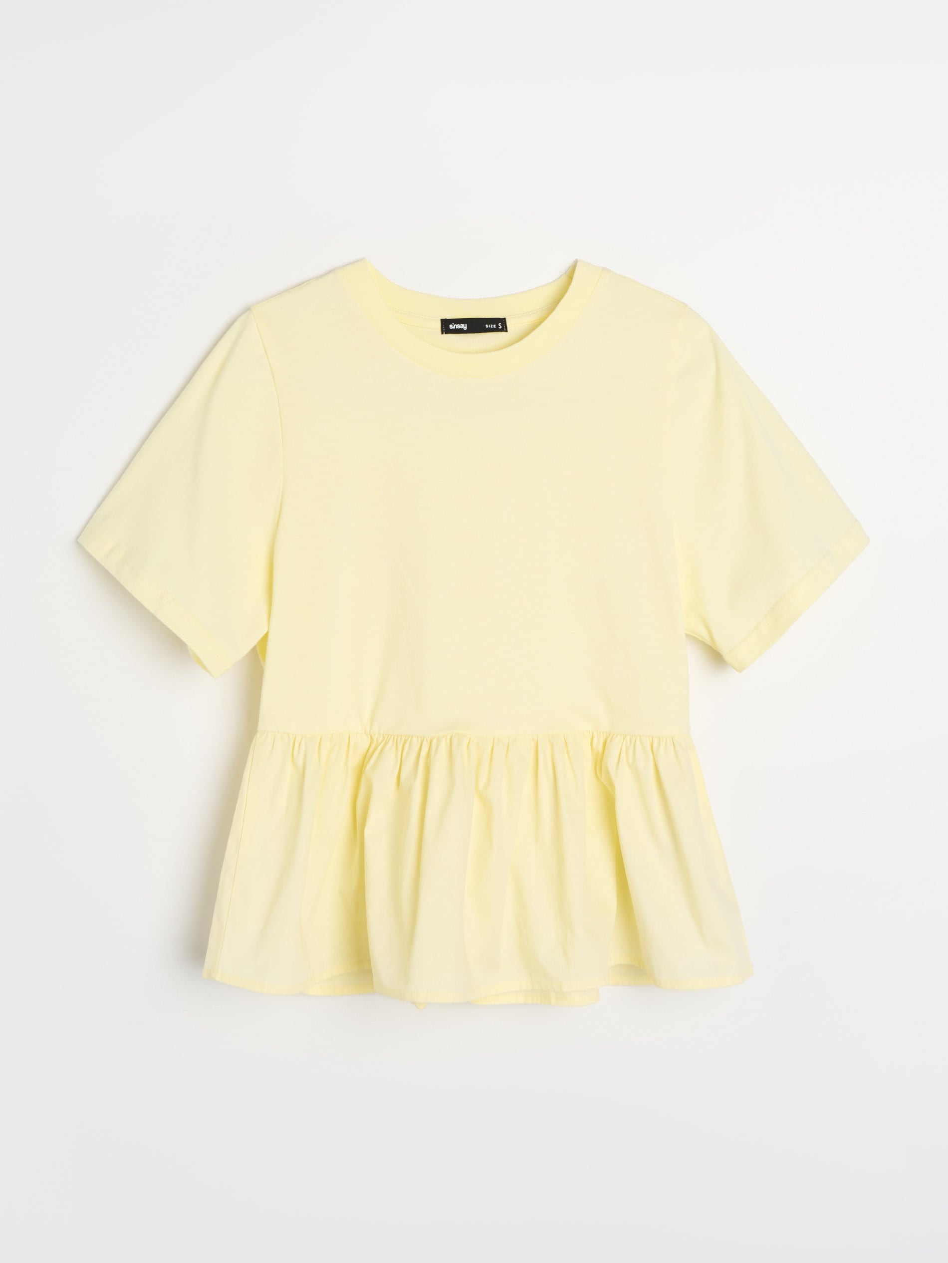 Sinsay - Gładka bawełniana bluzka z baskinką - żółty