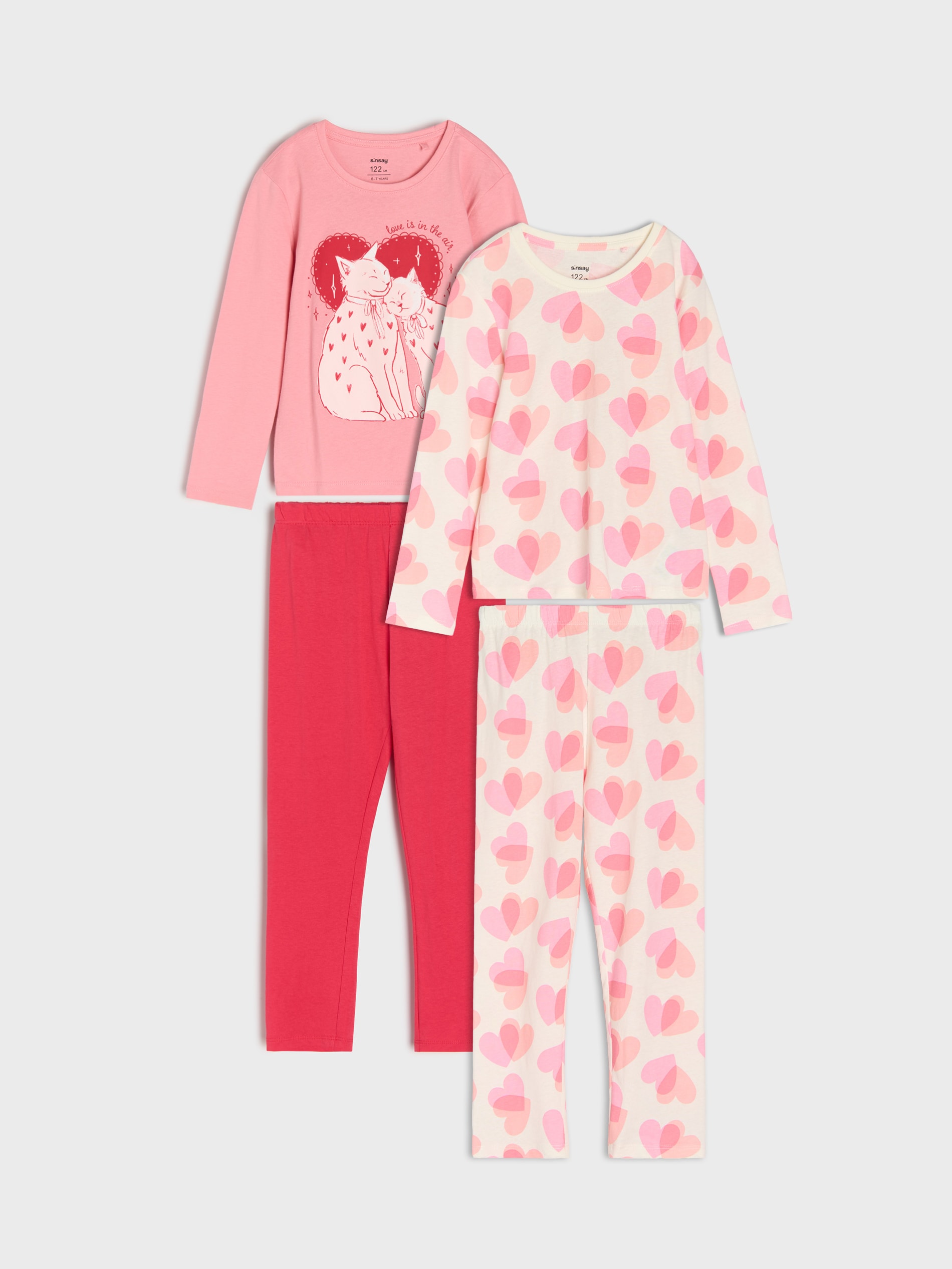 Sinsay - Piżamy dwuczęściowe w serca 2 pack - różowy