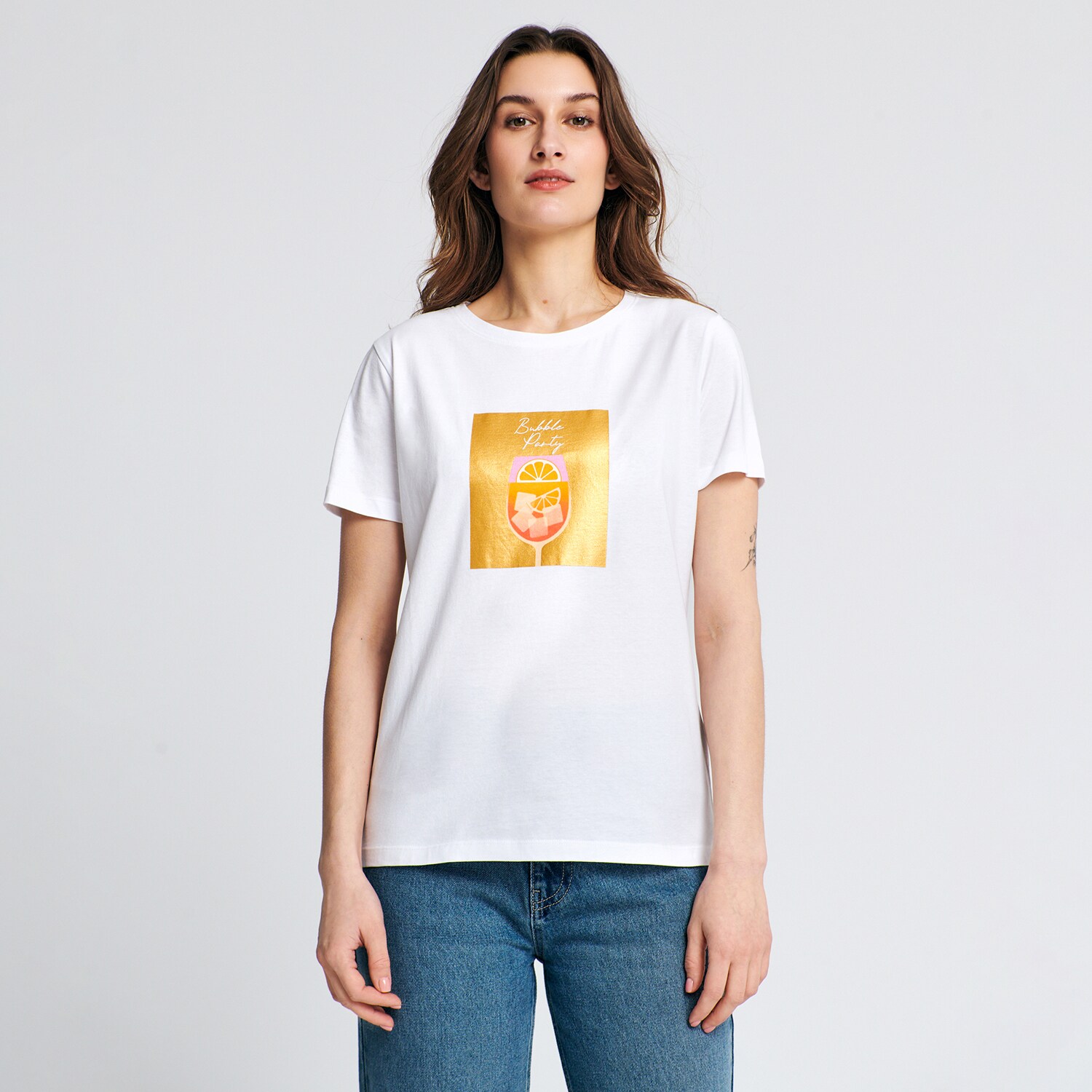 Sinsay – Tricou cu imprimeu – Alb alb