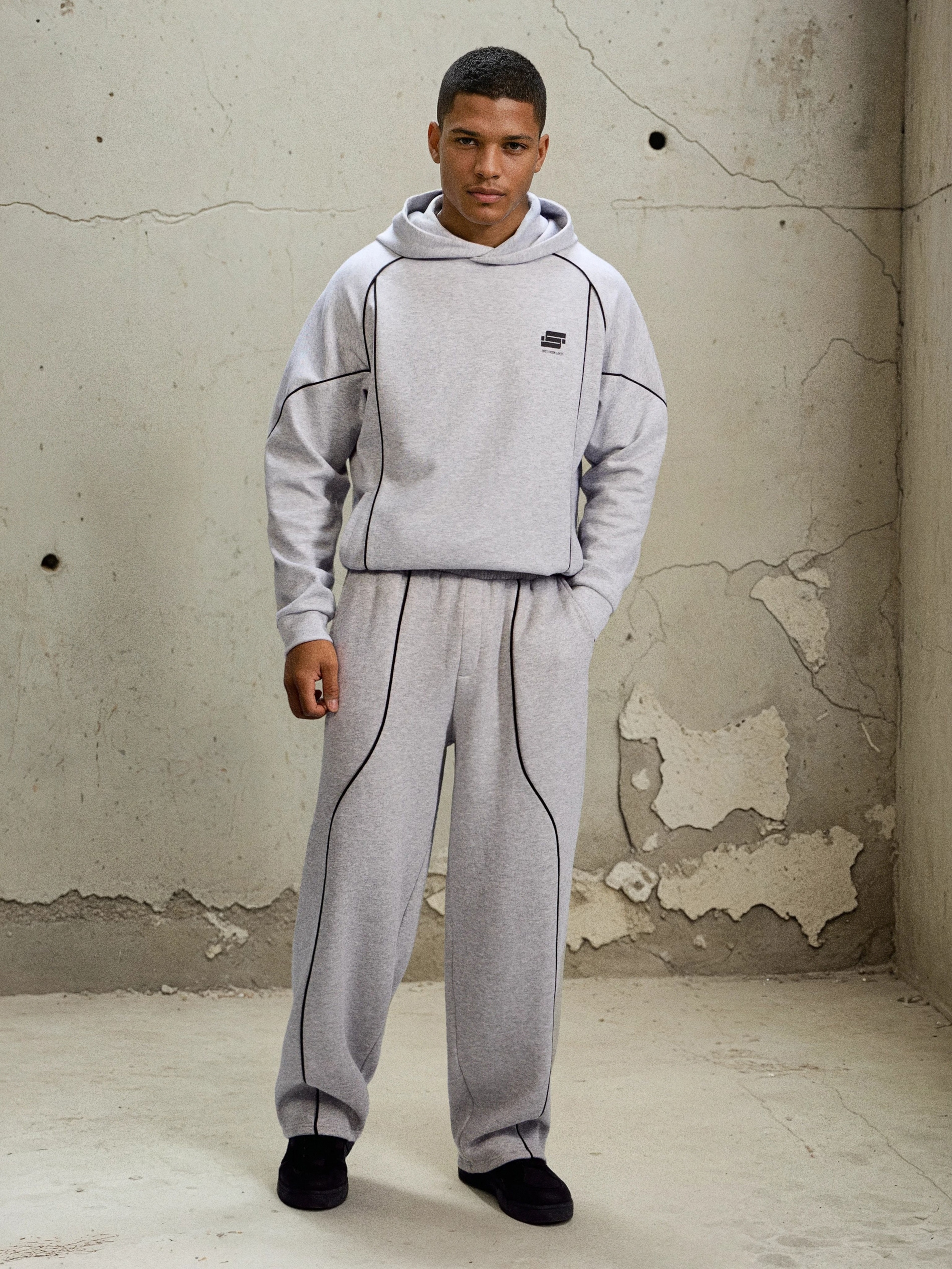 Sinsay - Spodnie wide leg z kontrastową lamówką - szary