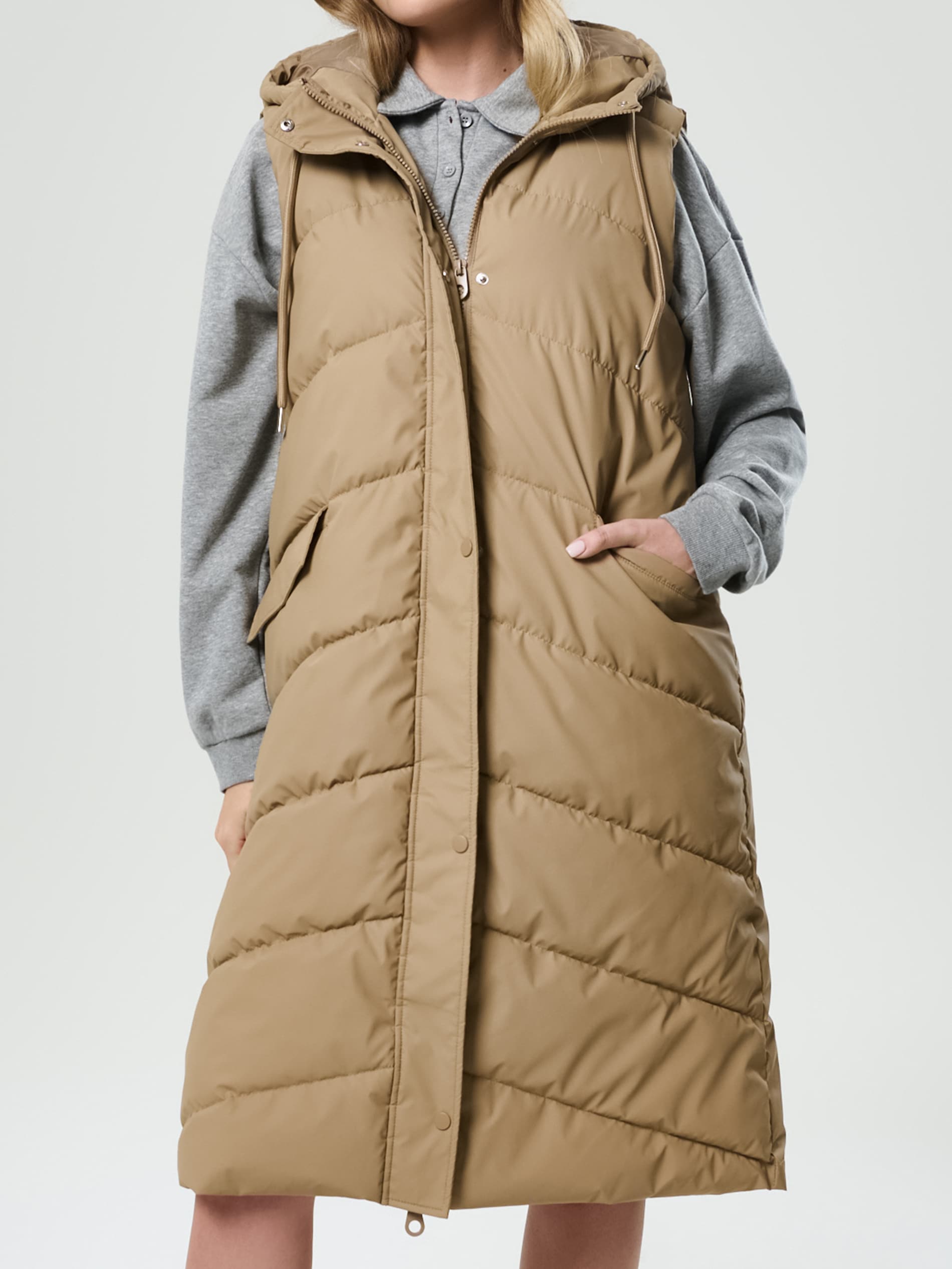 Sinsay - Kamizelka pikowana z kapturem - kremowy