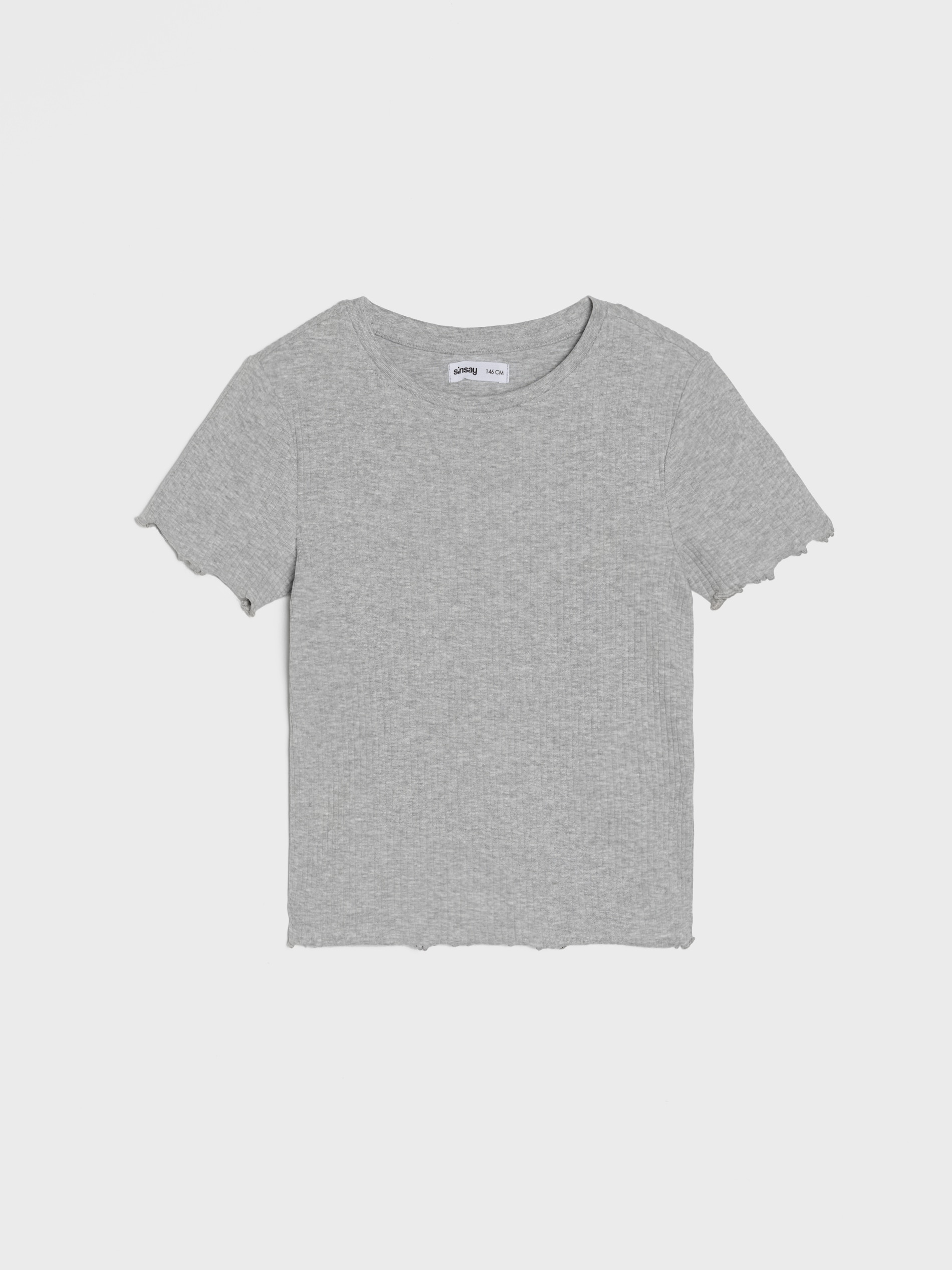 Sinsay - Prążkowana koszulka z ozdobnymi falbankami - szary